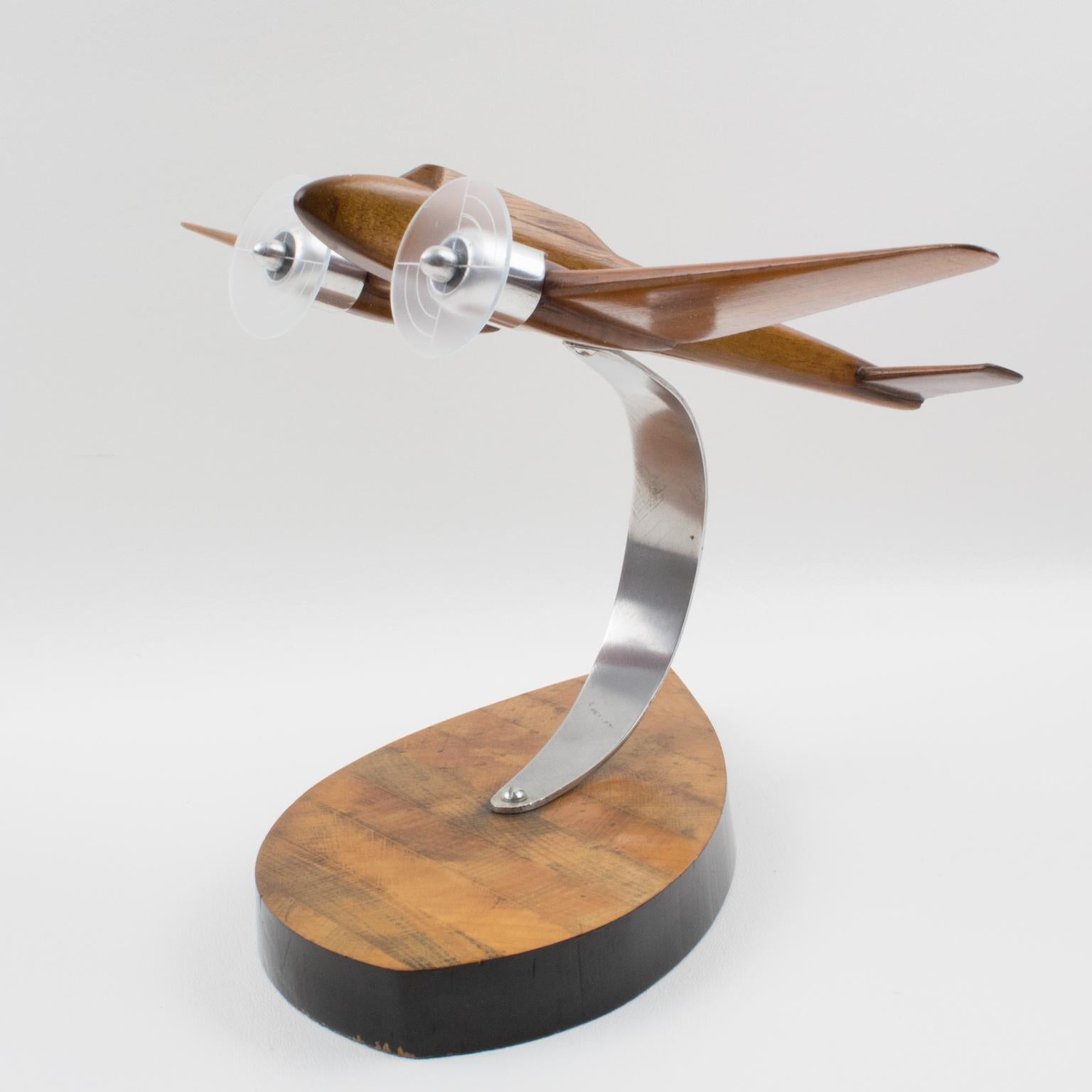 Mid-20th Century French Art Deco, 1940s Wooden and Aluminum Airplane Aviation Model