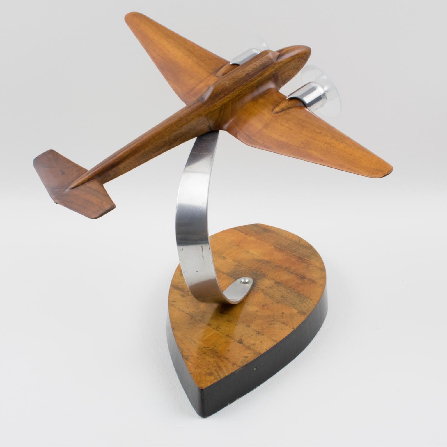French Art Deco, 1940s Wooden and Aluminum Airplane Aviation Model 1