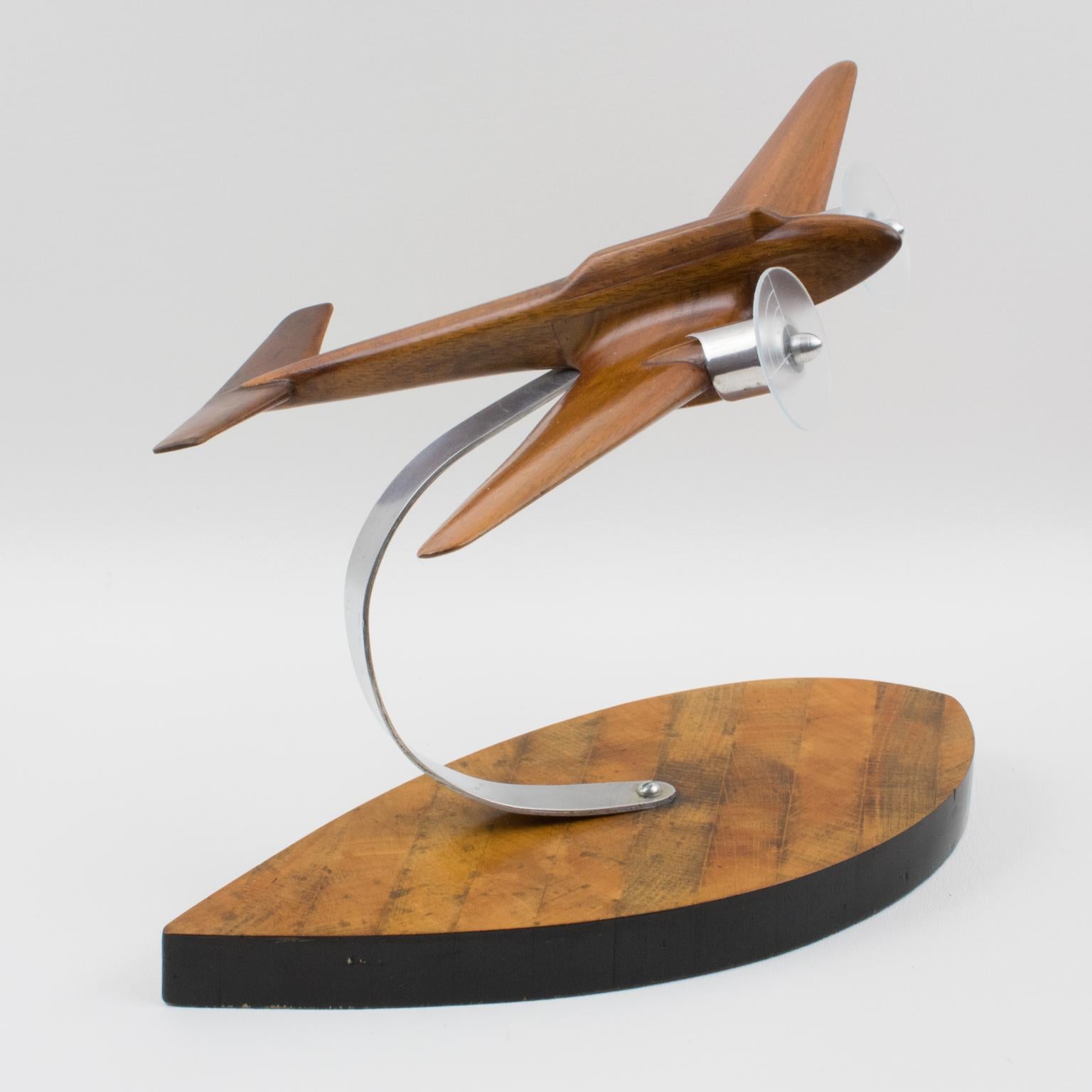 French Art Deco, 1940s Wooden and Aluminum Airplane Aviation Model 2