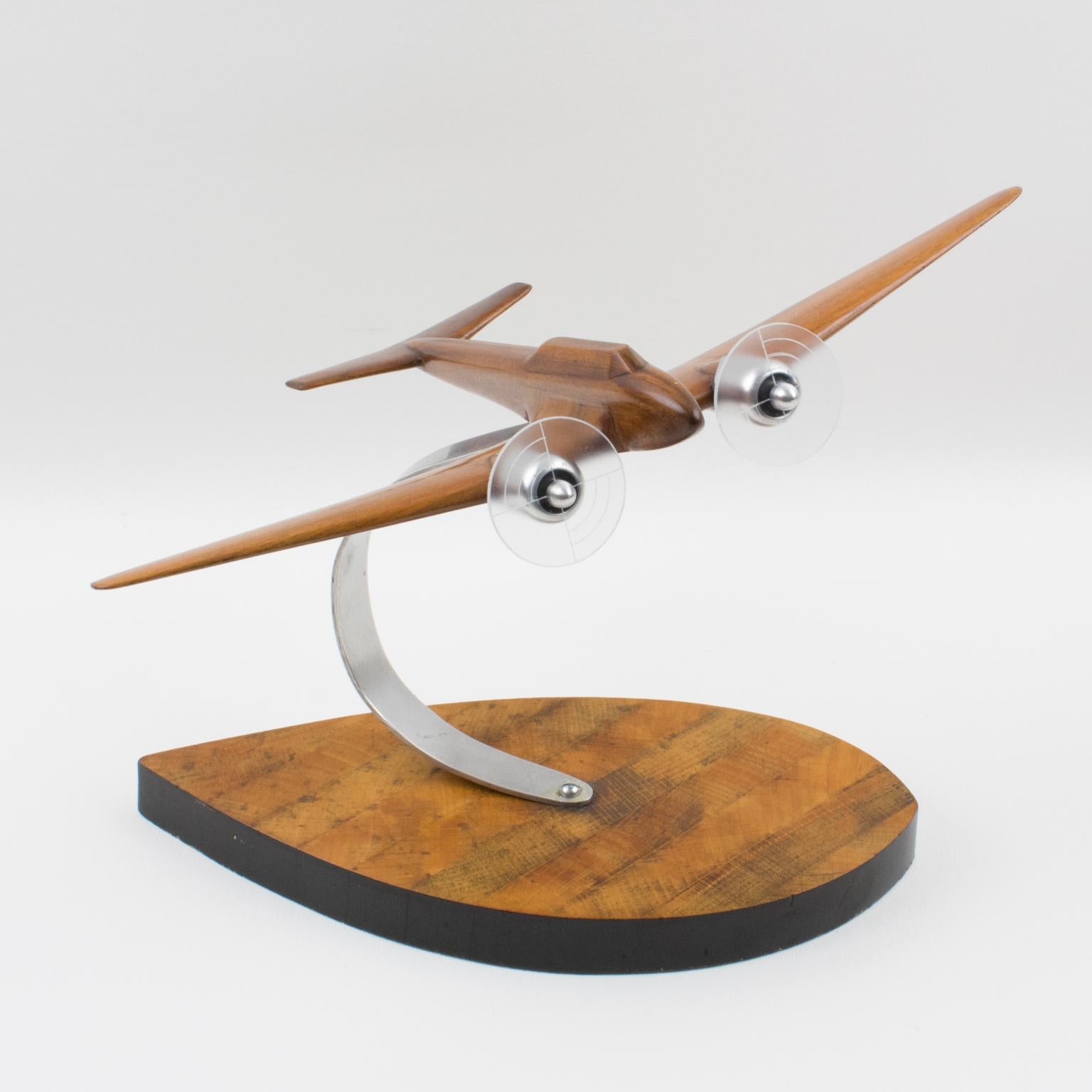 French Art Deco, 1940s Wooden and Aluminum Airplane Aviation Model 3