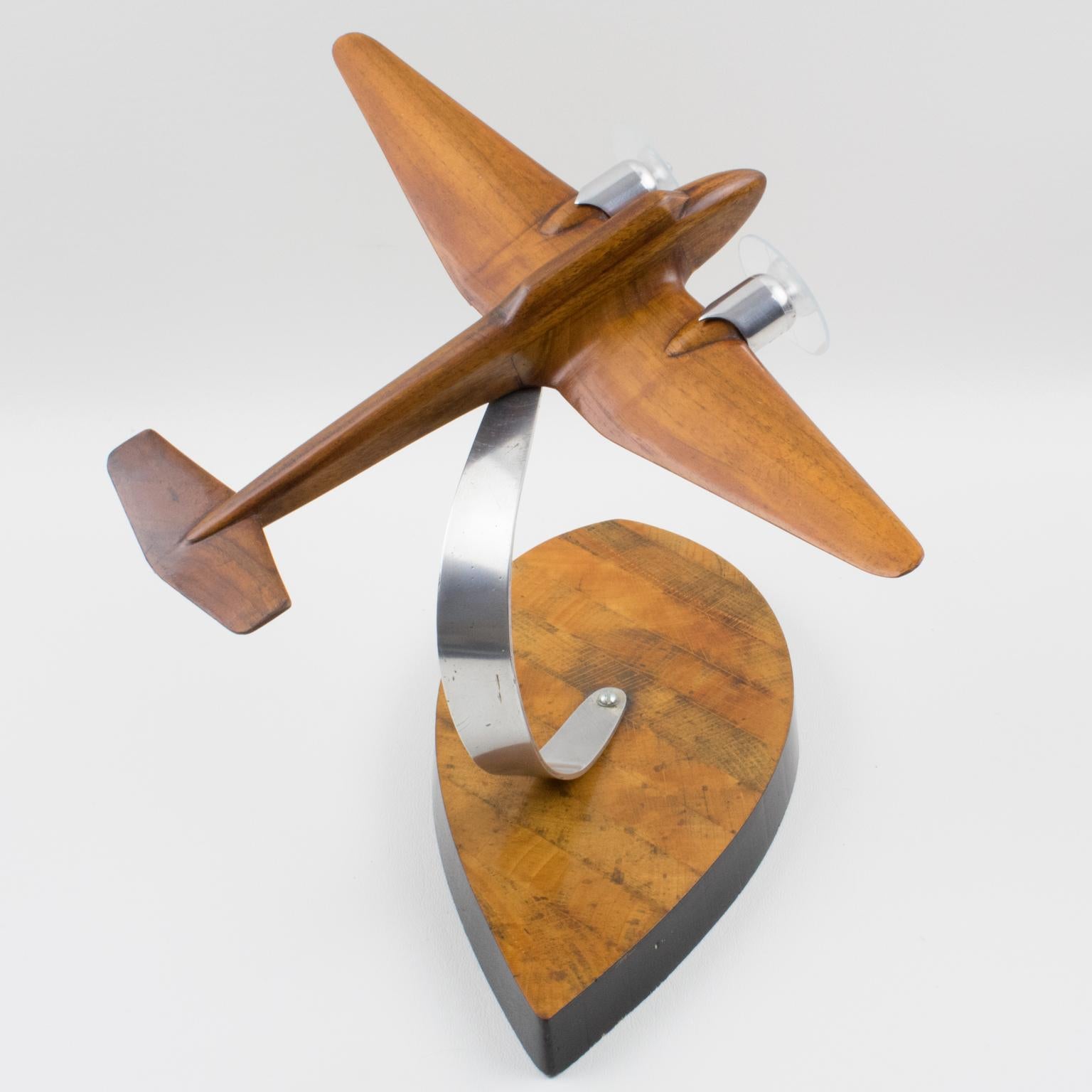 French Art Deco, 1940s Wooden and Aluminum Airplane Aviation Model 4
