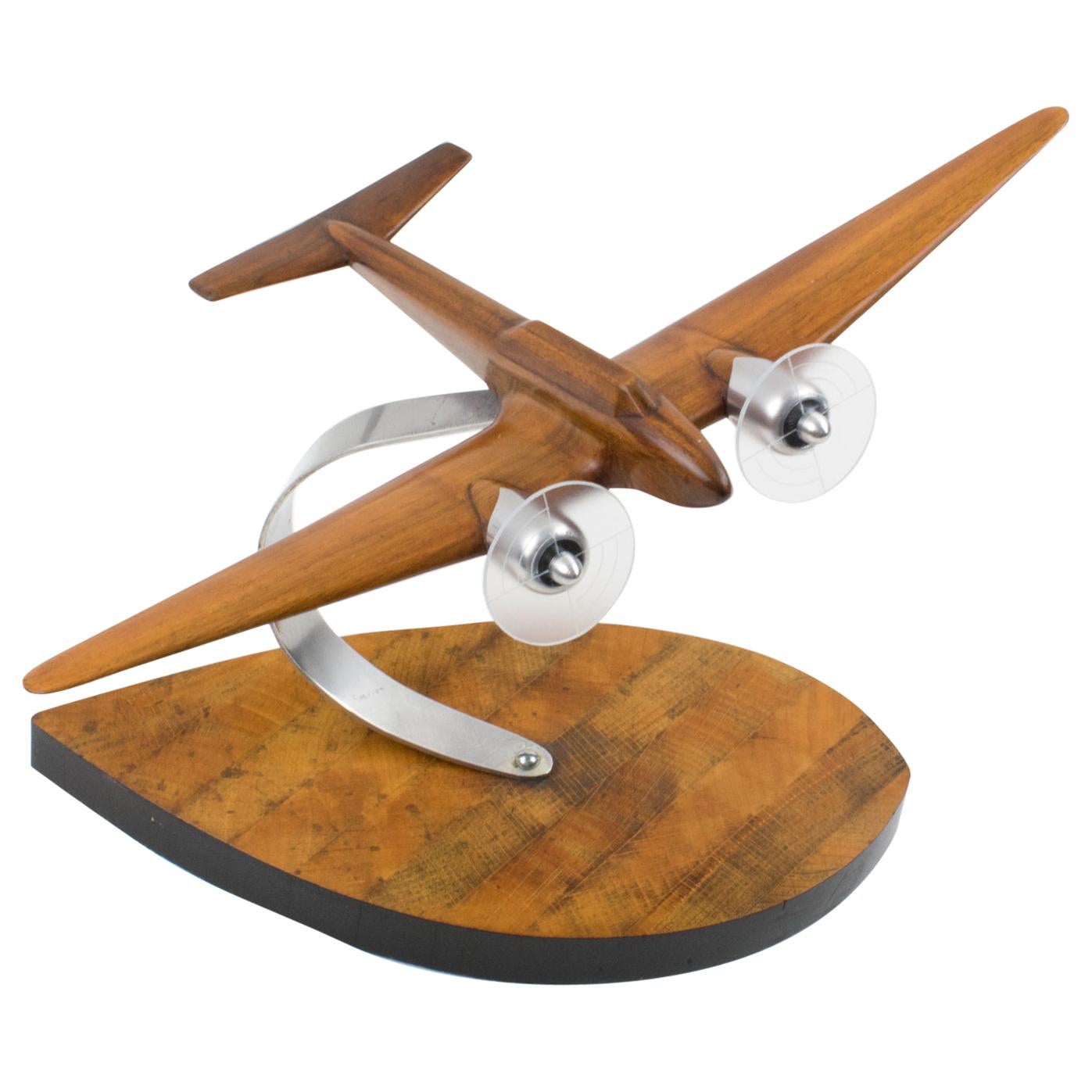 French Art Deco, 1940s Wooden and Aluminum Airplane Aviation Model