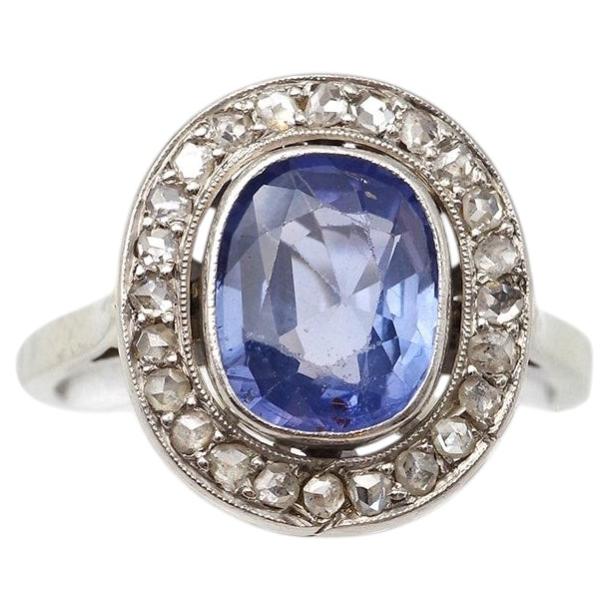 Bague en platine de style Art déco française, sertie d'un saphir de Ceylan non traité de 1,95 carat
