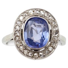 Anillo francés de platino con un zafiro de Ceilán de 1,95 quilates, sin tratar térmicamente, de estilo Art Déco