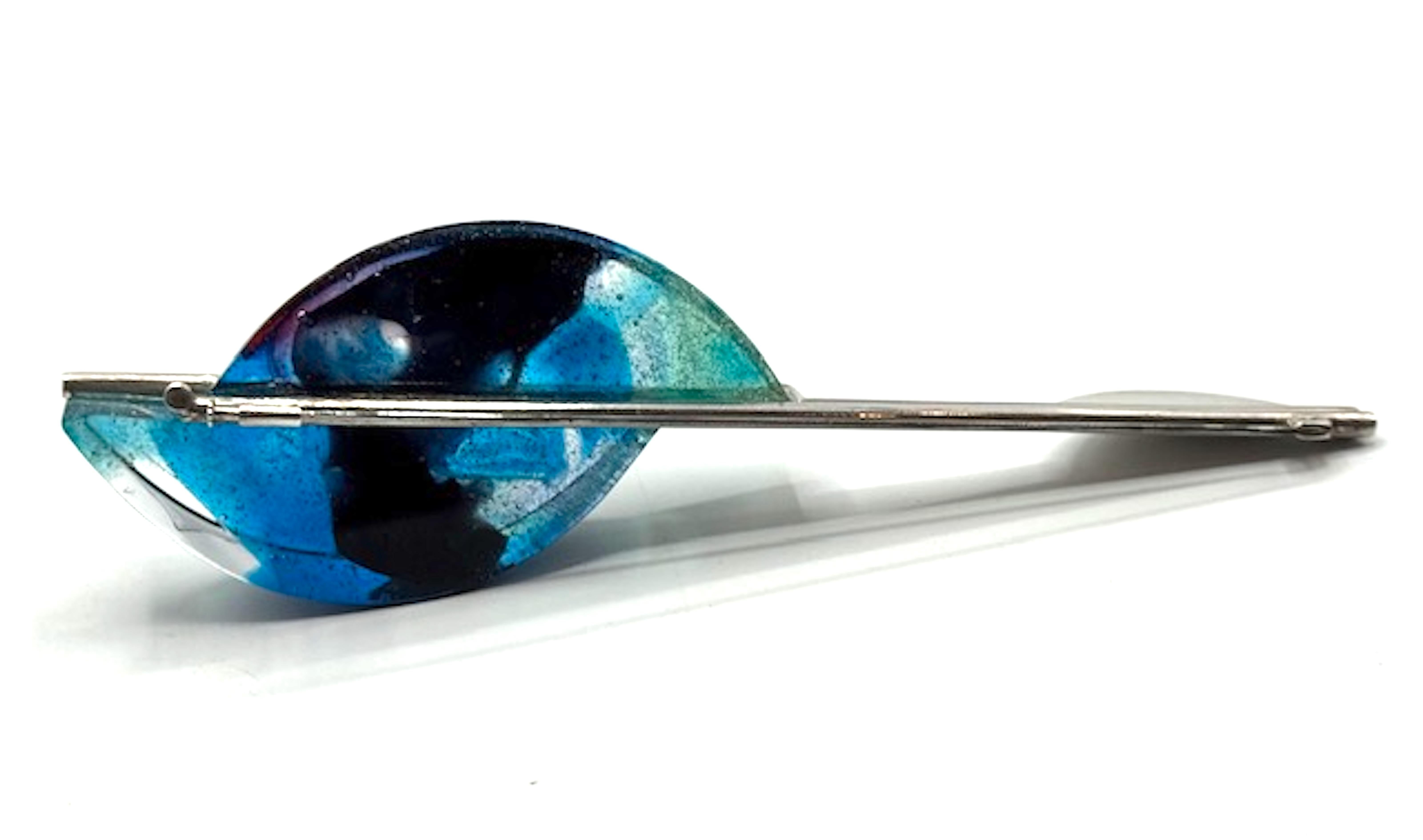 Spilla Art Deco francese degli anni '80 in argento sterling e vetro artigianale di grandi dimensioni in vendita 6
