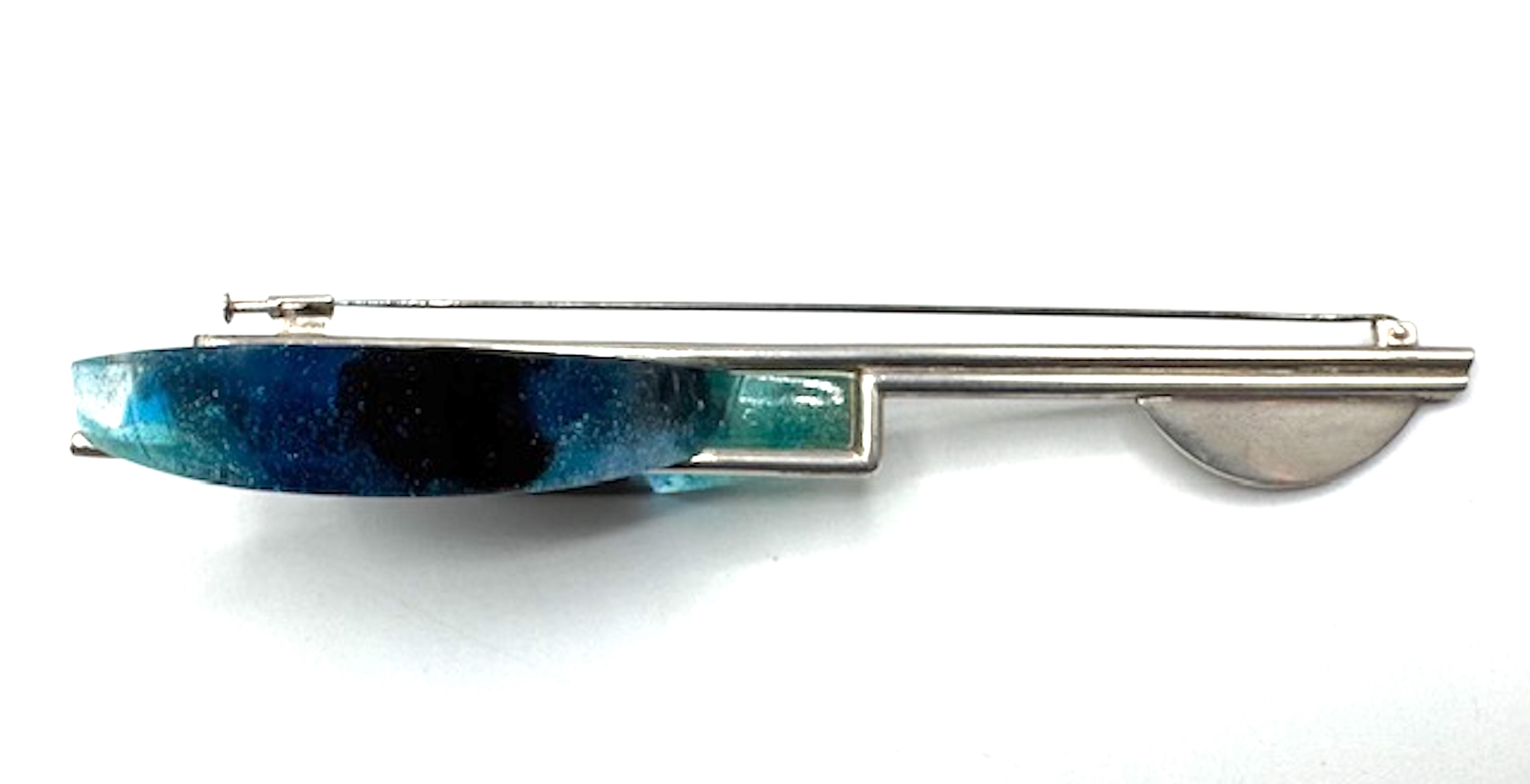 Spilla Art Deco francese degli anni '80 in argento sterling e vetro artigianale di grandi dimensioni in vendita 9