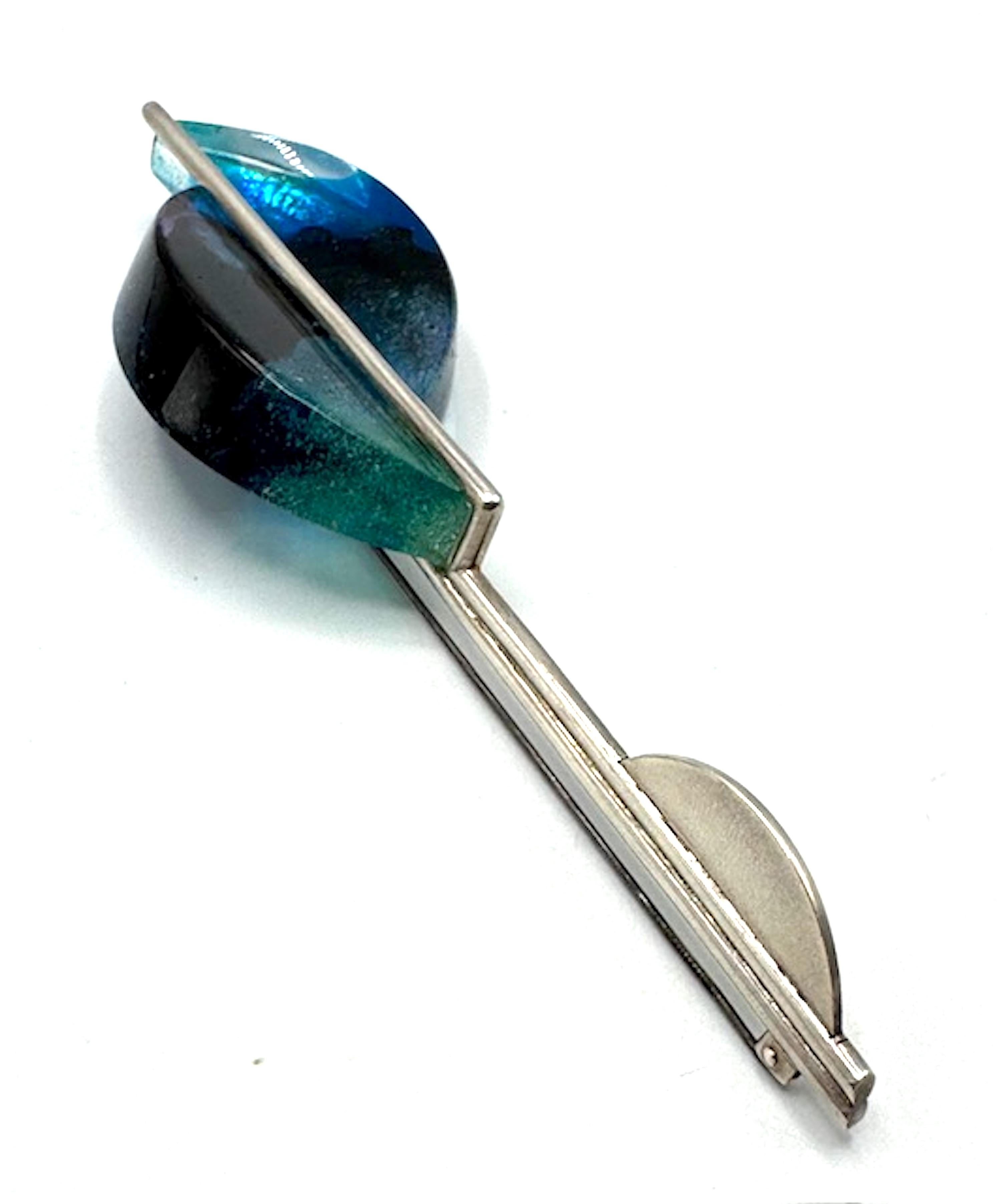 da uomo o donna Spilla Art Deco francese degli anni '80 in argento sterling e vetro artigianale di grandi dimensioni in vendita