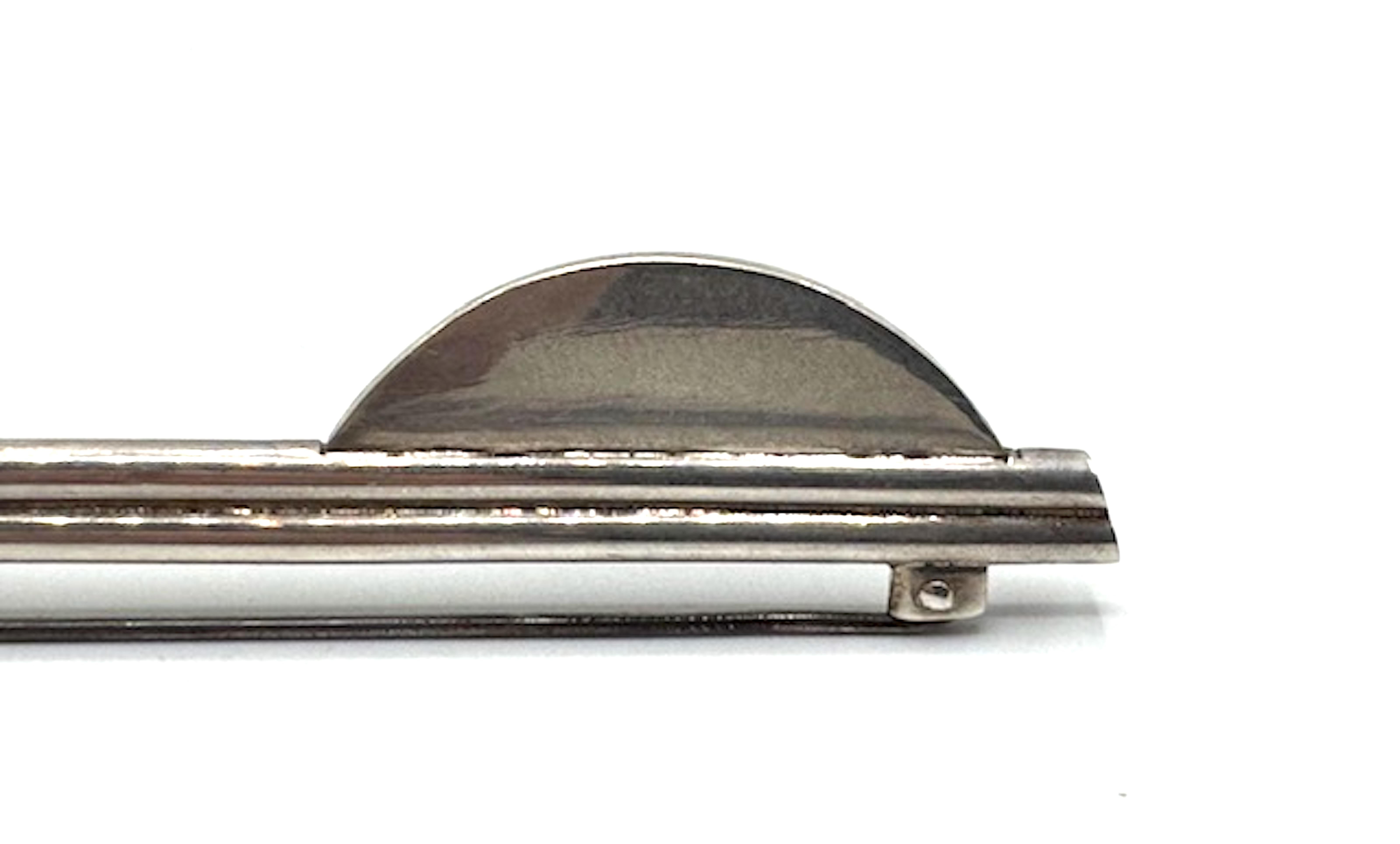 Spilla Art Deco francese degli anni '80 in argento sterling e vetro artigianale di grandi dimensioni in vendita 2