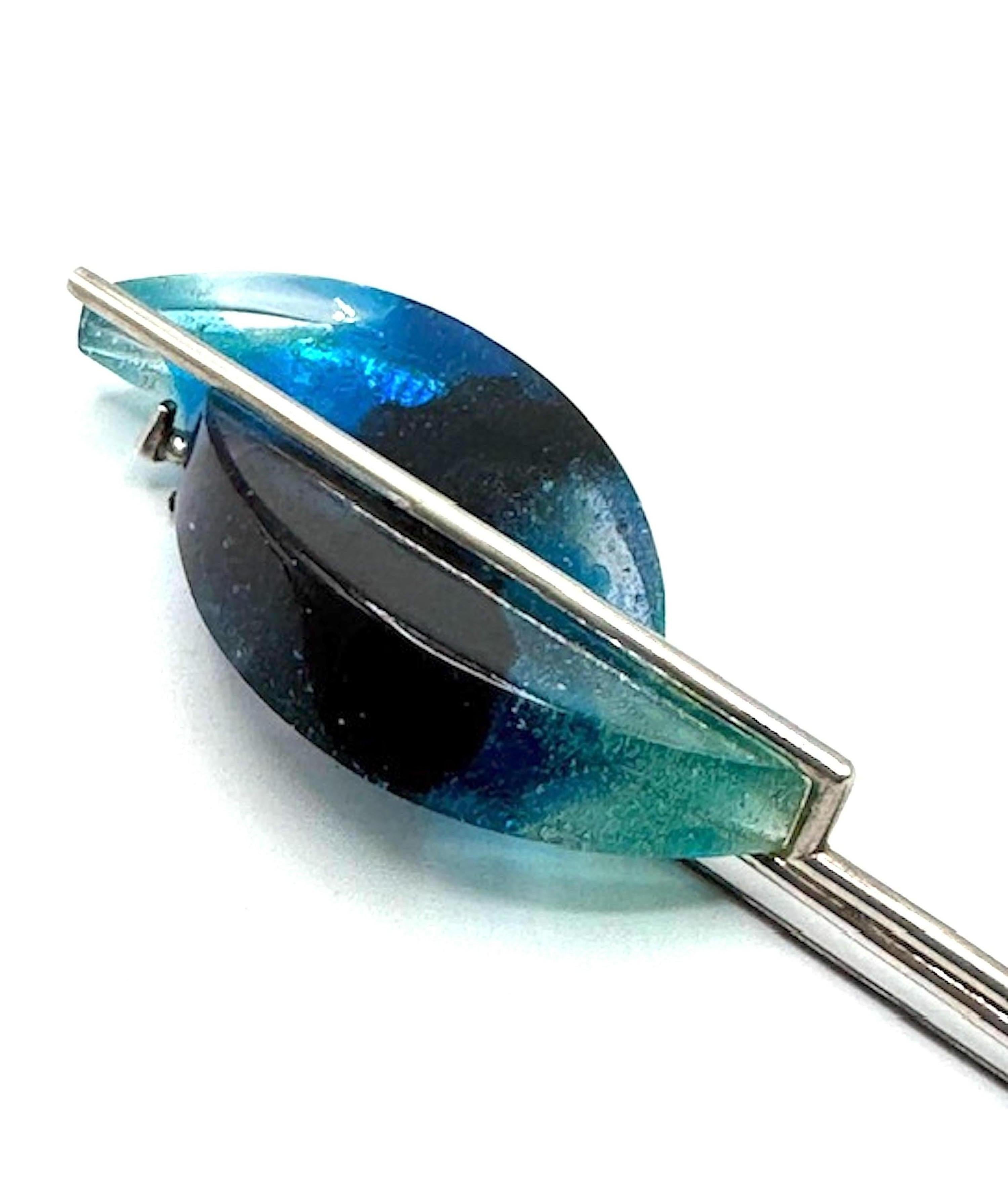 Spilla Art Deco francese degli anni '80 in argento sterling e vetro artigianale di grandi dimensioni in vendita 3