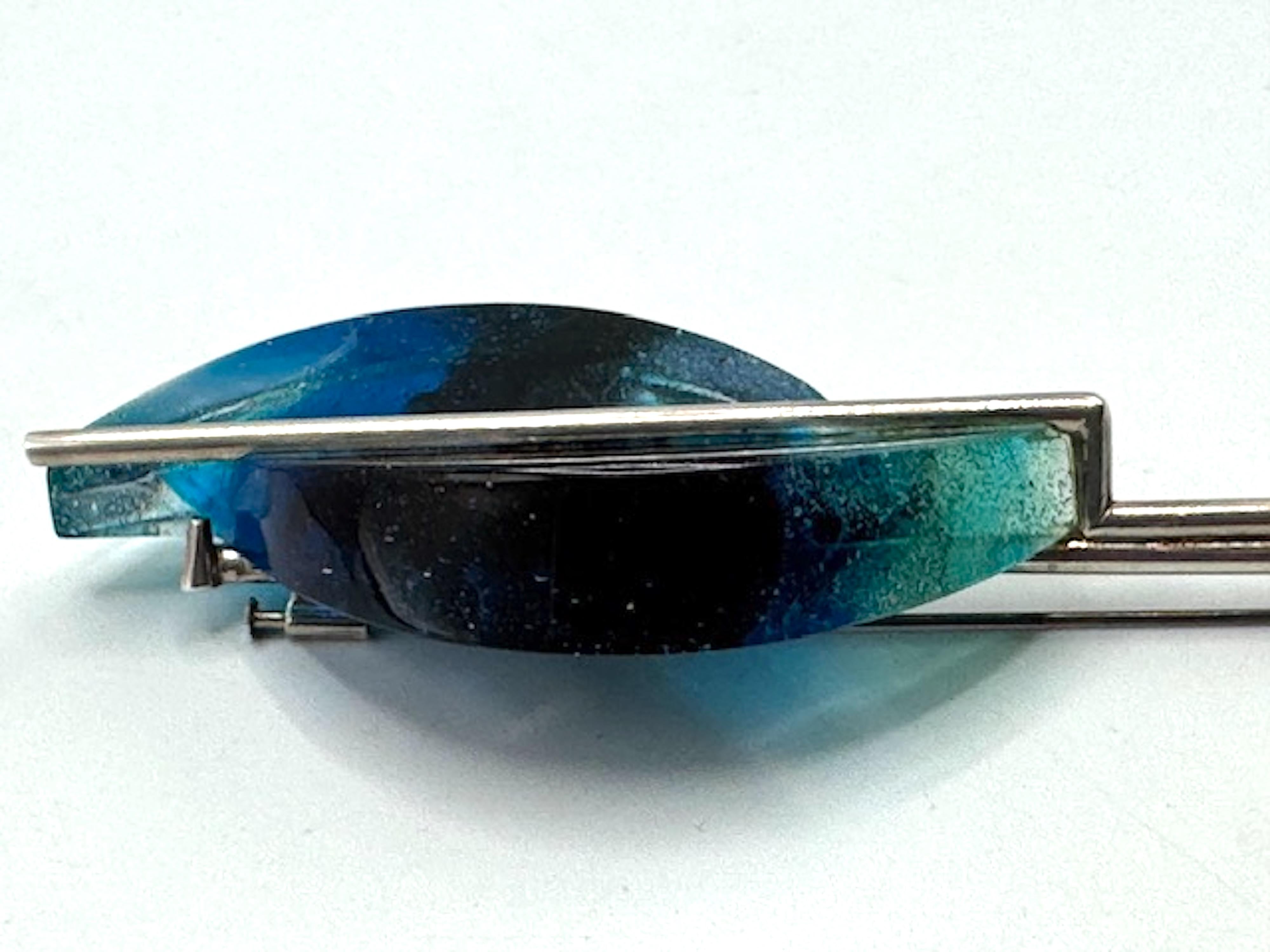 Spilla Art Deco francese degli anni '80 in argento sterling e vetro artigianale di grandi dimensioni in vendita 4