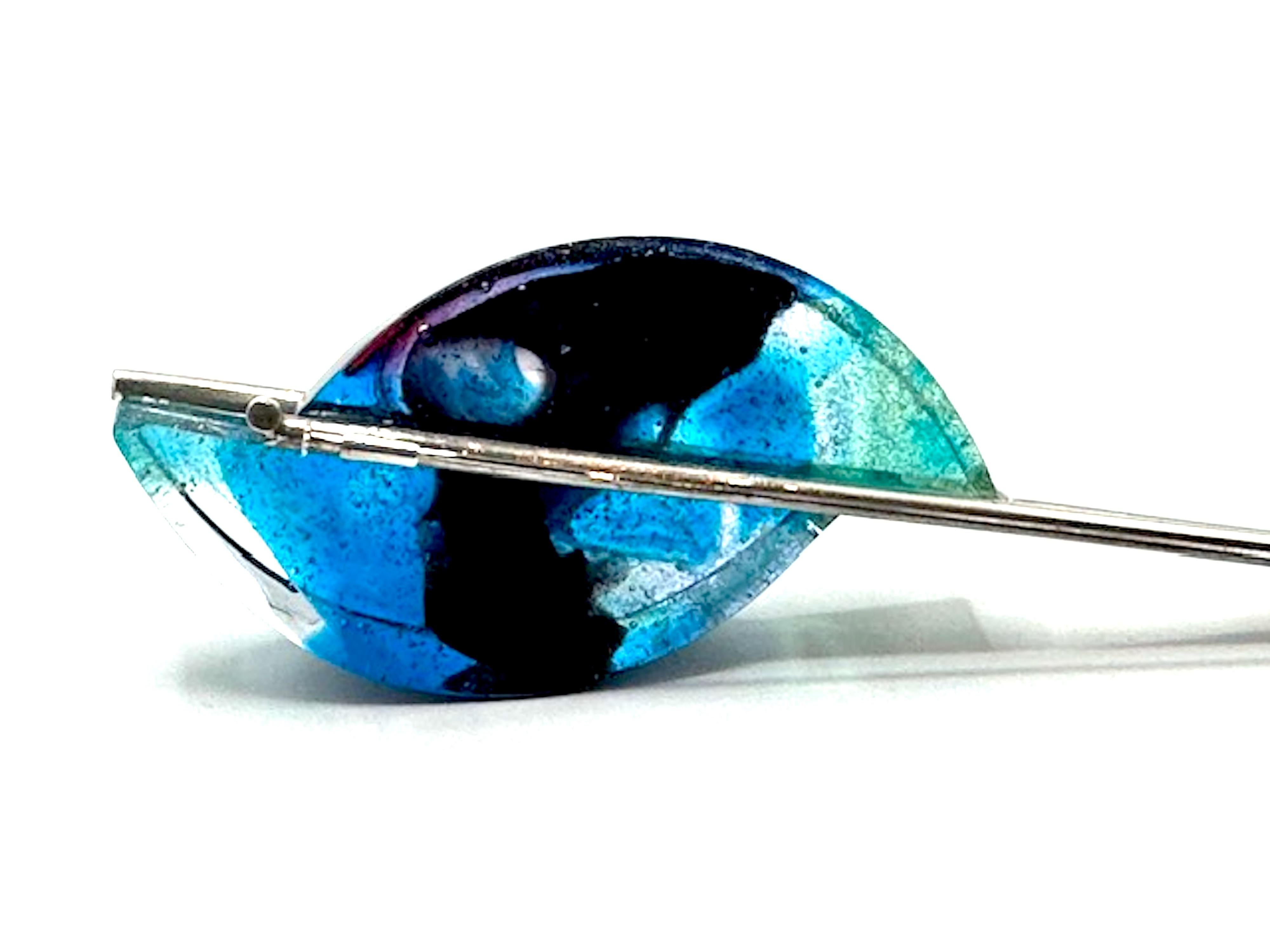 Spilla Art Deco francese degli anni '80 in argento sterling e vetro artigianale di grandi dimensioni in vendita 5
