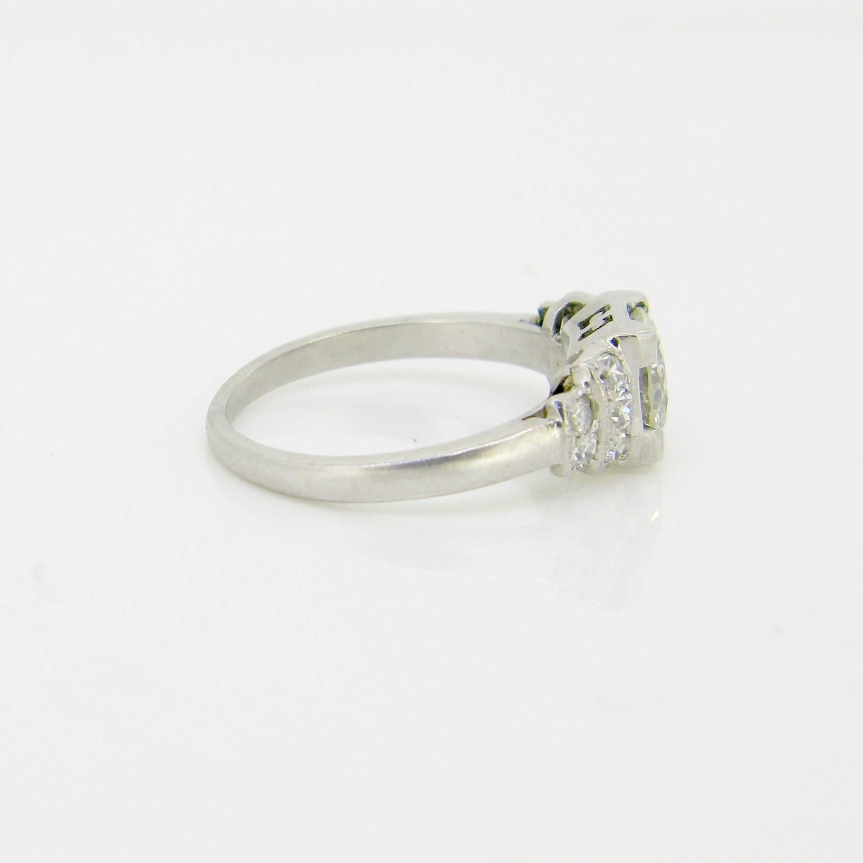 Round Cut French Art Deco 1ct Diamond Platinum Engagement Band Ring
