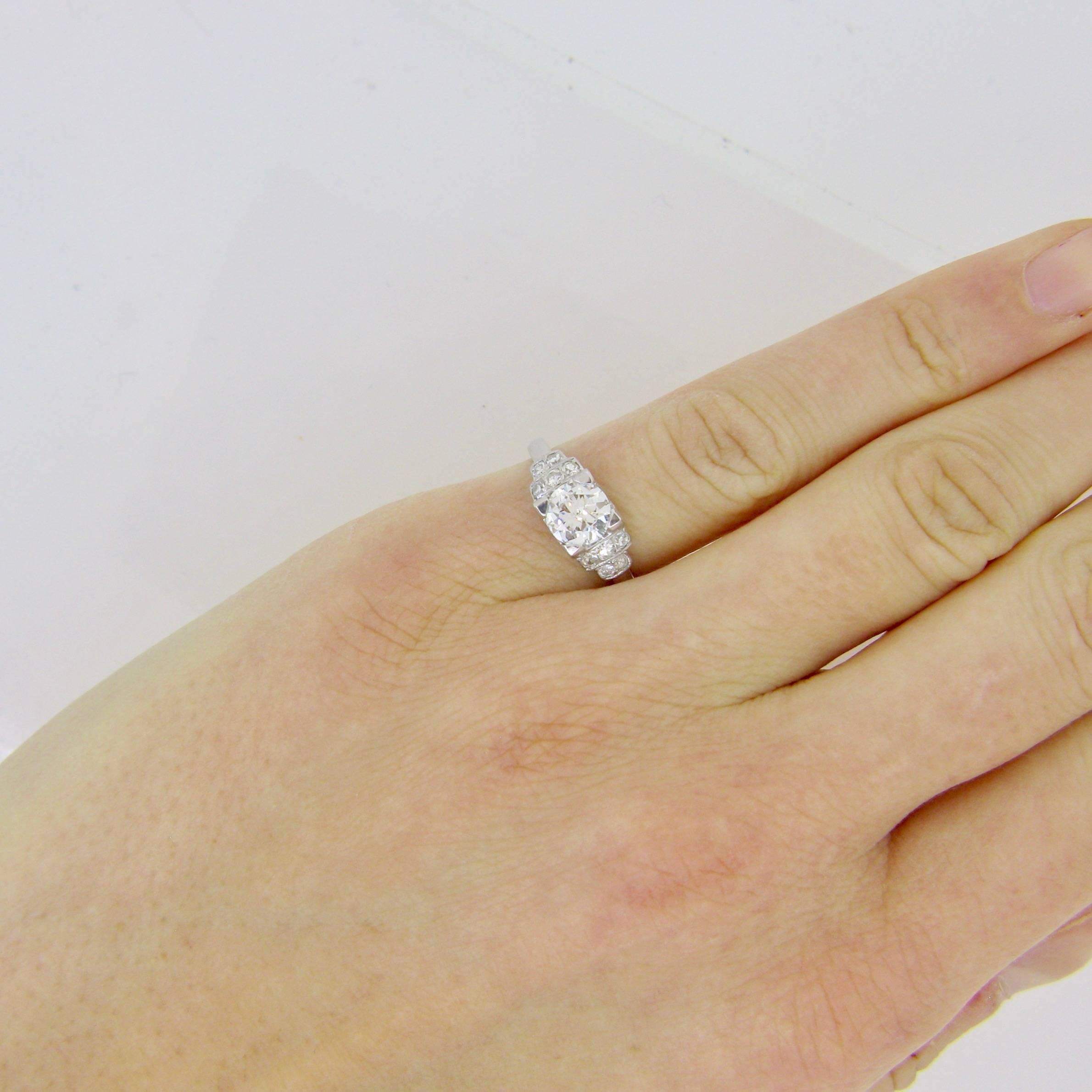 Women's or Men's French Art Deco 1ct Diamond Platinum Engagement Band Ring