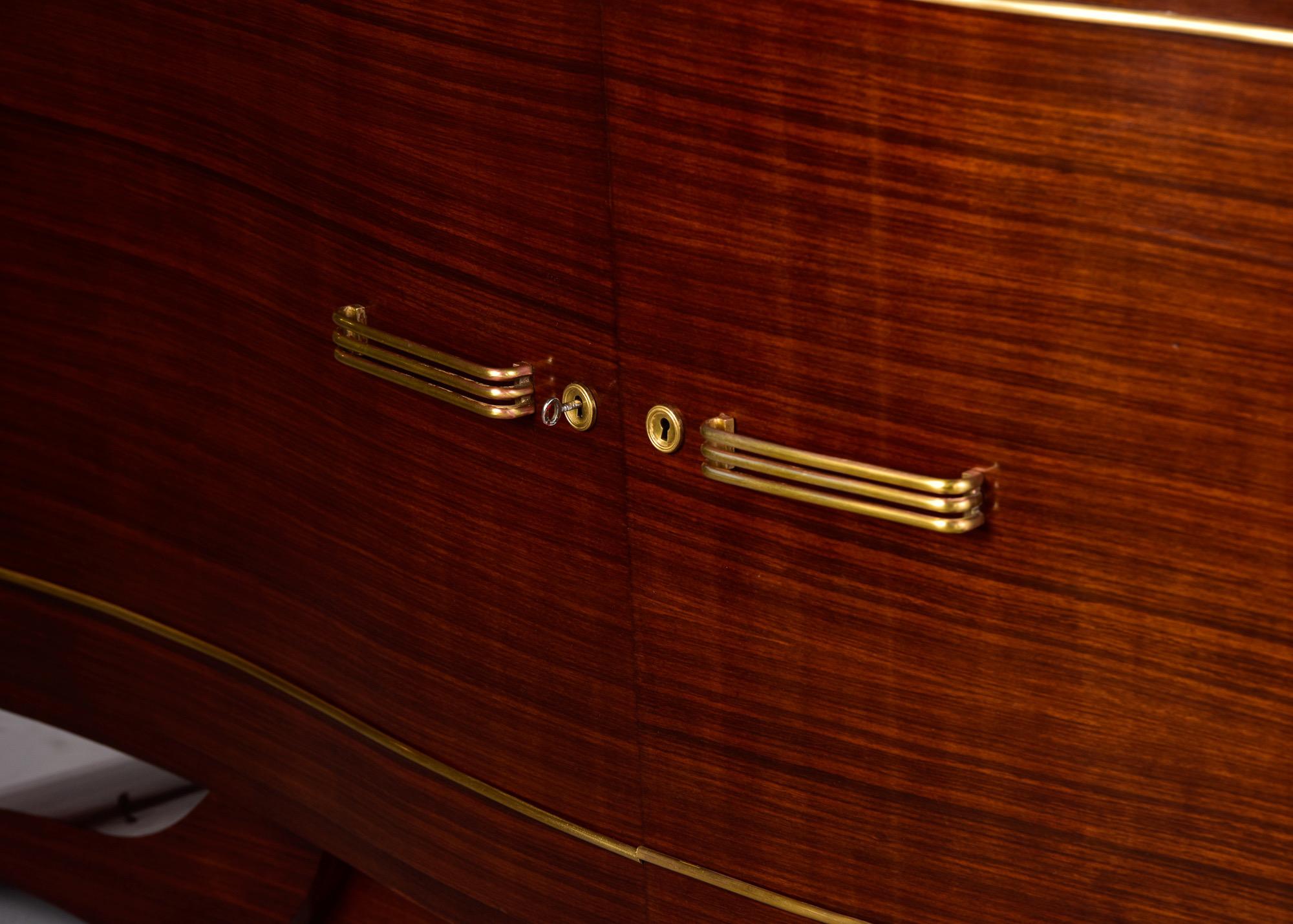 French Art Deco 2 Door Mahogany Buffet with Original Brass Hardware 9