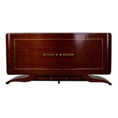 French Art Deco 2 Door Mahogany Buffet with Original Brass Hardware