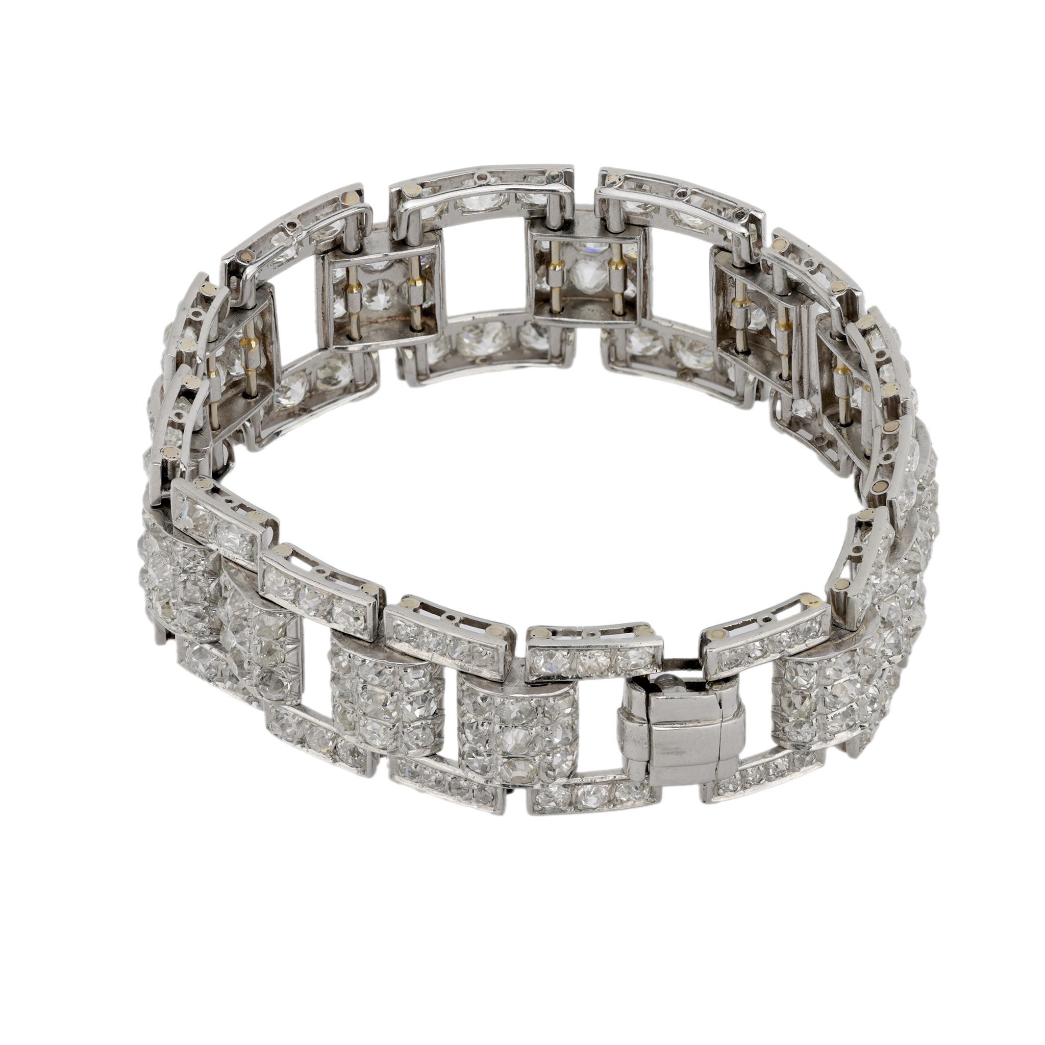 Old Mine Cut French Art Deco 20 carat old mine cut diamond platinum bracelet