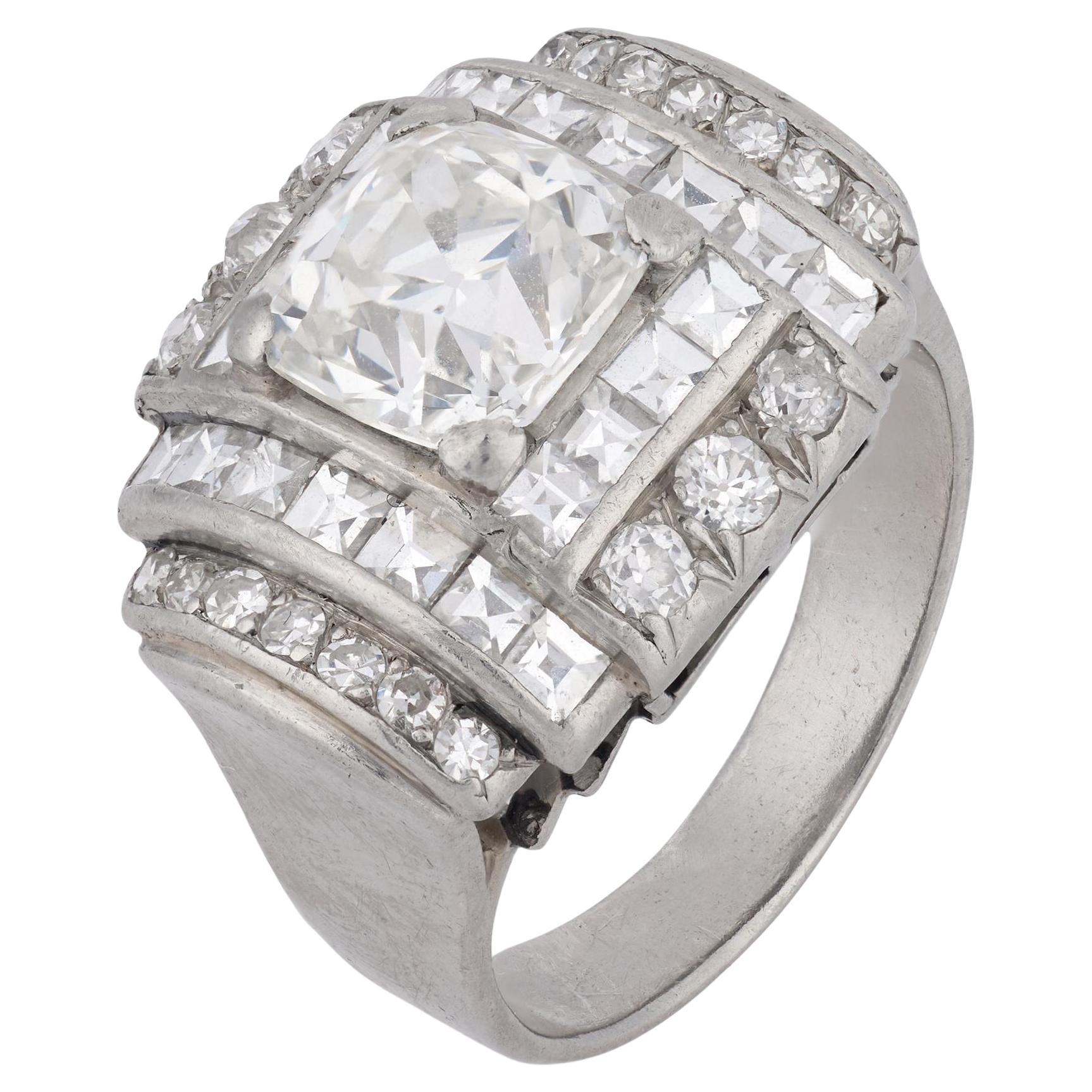 French Art Deco 2.20 carat peruzzi cut diamond platinum ring For Sale