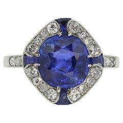 French Art Deco 2.50 Carat Burmese Sapphire and Diamond Ring