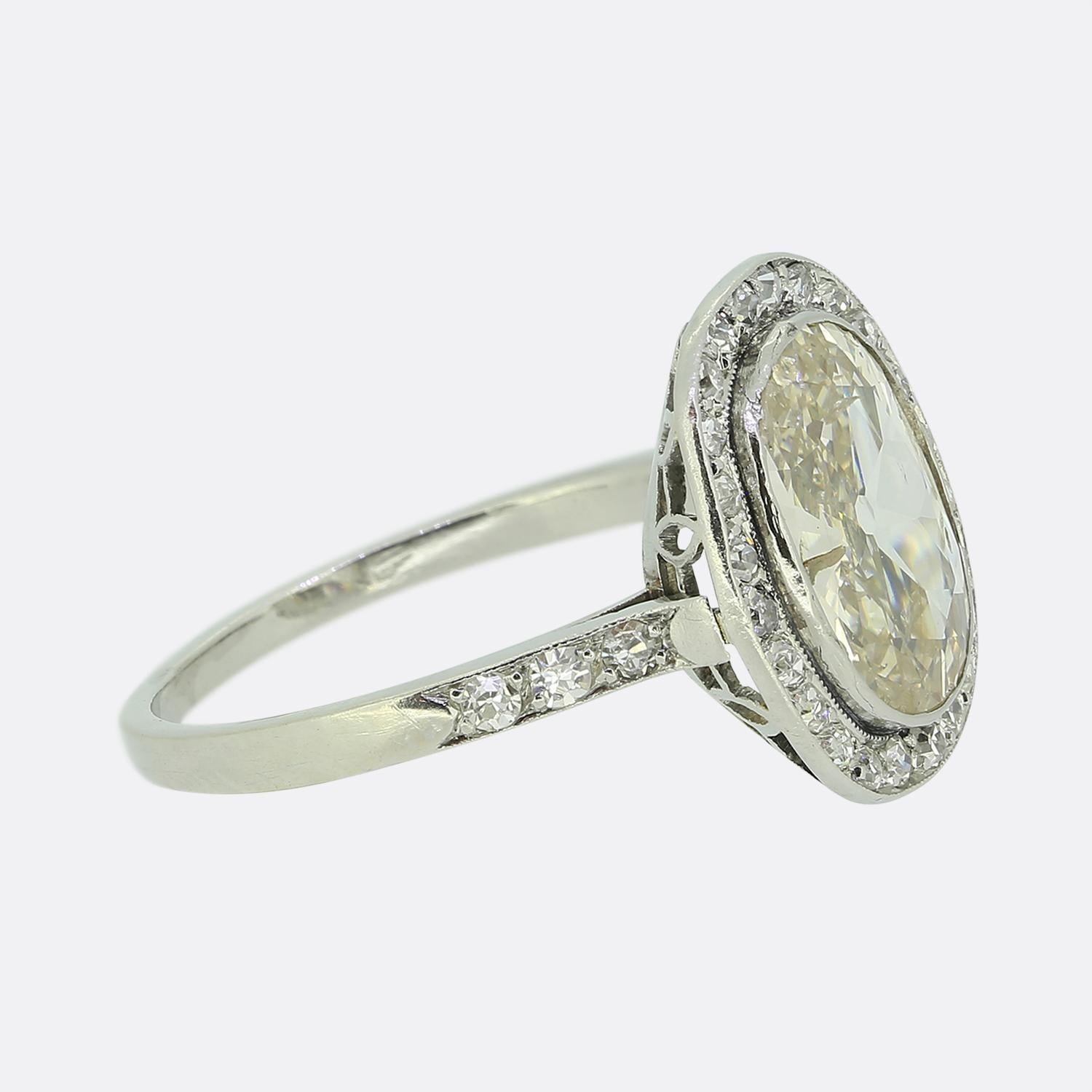 Anillo francés Art Decó de diamantes talla antigua de 2,50 quilates Corte europeo antiguo