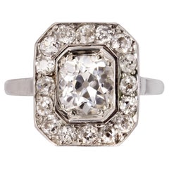 Antique French Art Deco 2.60 Carat Diamond Platinum Ring