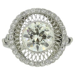 Antique French Art Deco 2.80 Carat Diamond Cluster Ring