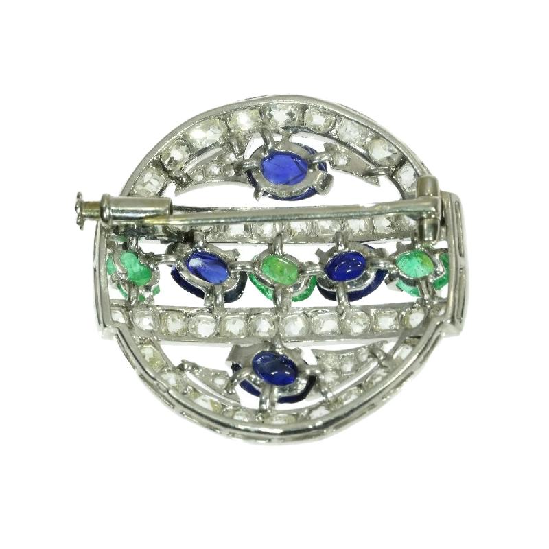 French Art Deco 3.09 Carat Diamond Emerald Sapphire Platinum Tutti Frutti Brooch For Sale 3