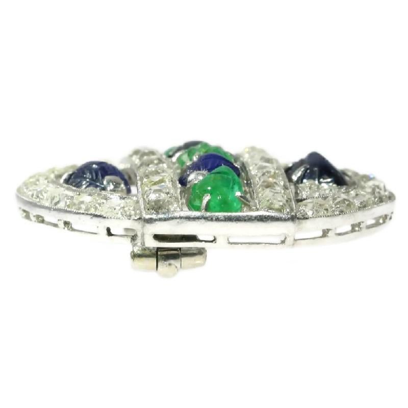 French Art Deco 3.09 Carat Diamond Emerald Sapphire Platinum Tutti Frutti Brooch For Sale 5