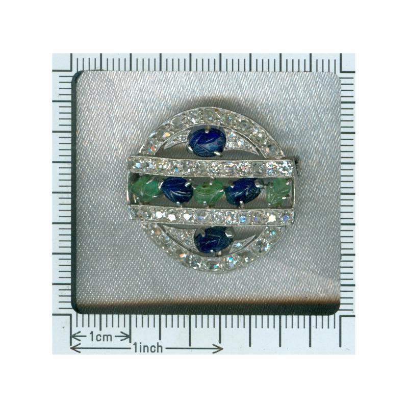 French Art Deco 3.09 Carat Diamond Emerald Sapphire Platinum Tutti Frutti Brooch For Sale 7