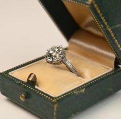 French Art Deco 3 Carat Engagement Ring. GIA old Euro Cut Platinum Engraved KSI1