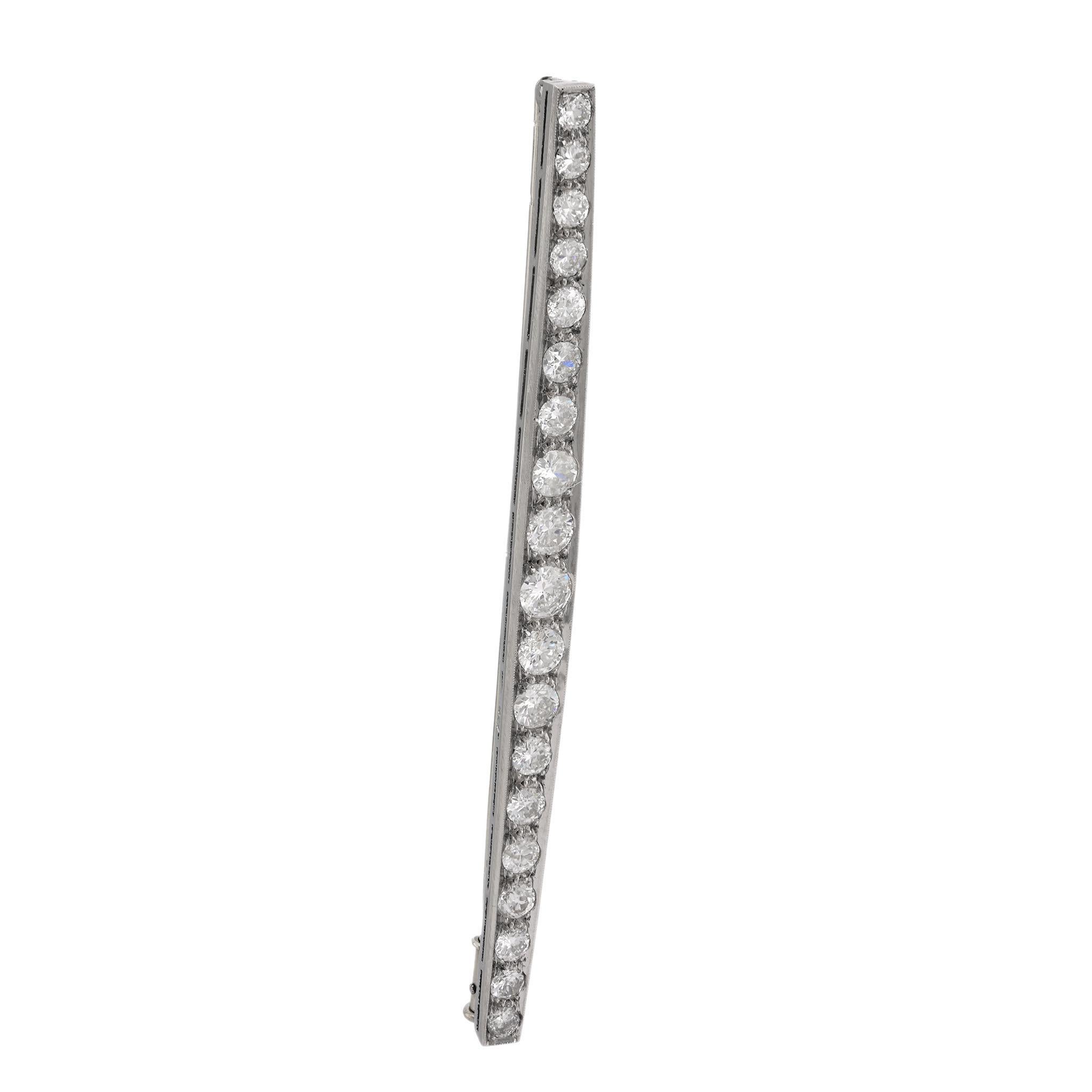 Old European Cut French Art Deco 3 carat total weight diamond platinum bar brooch