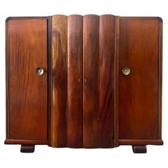 French Art Deco 3 Part, 4 Door Armoire with Grained Wood 