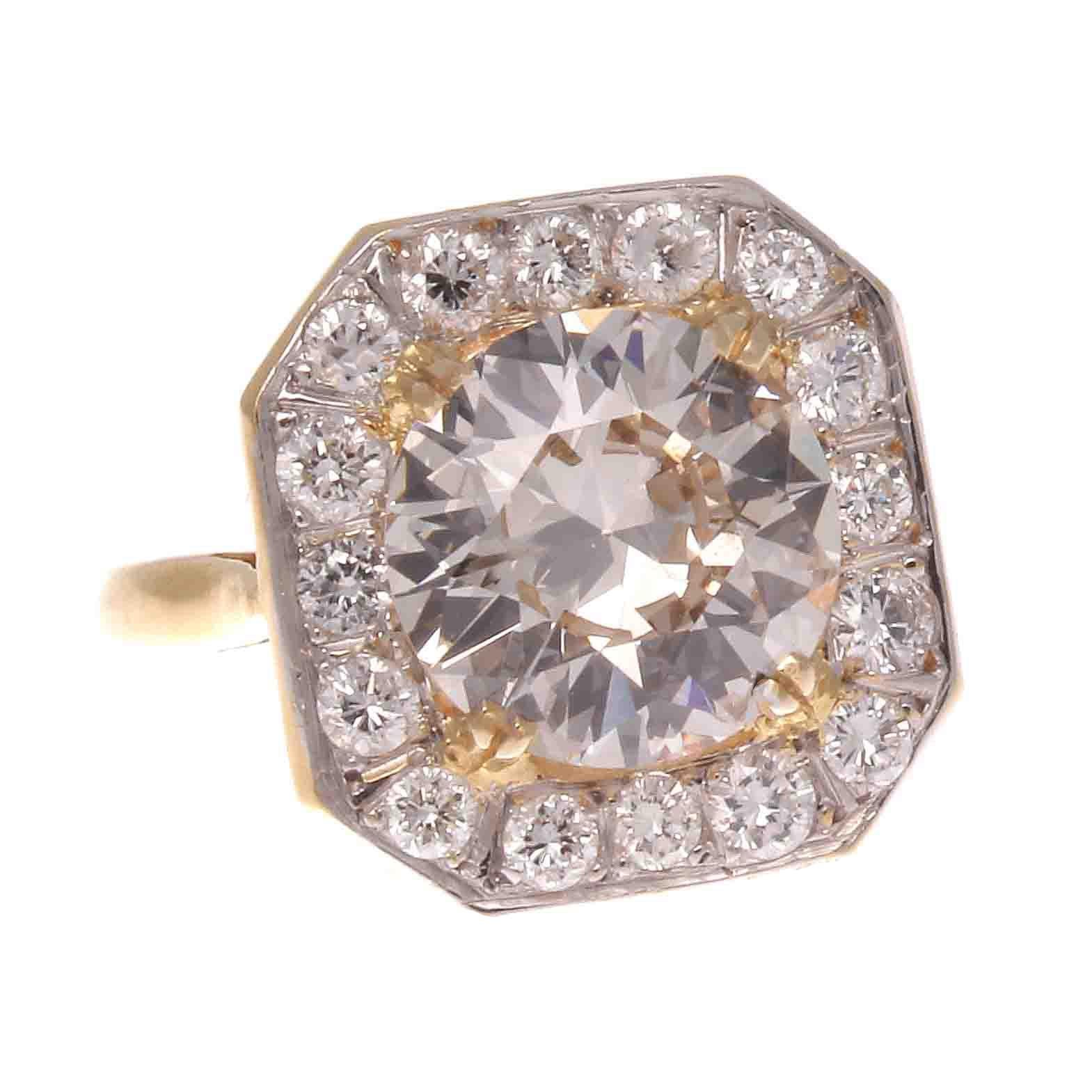 French Art Deco 3.05 Carat Diamond Platinum Gold Engagement Ring