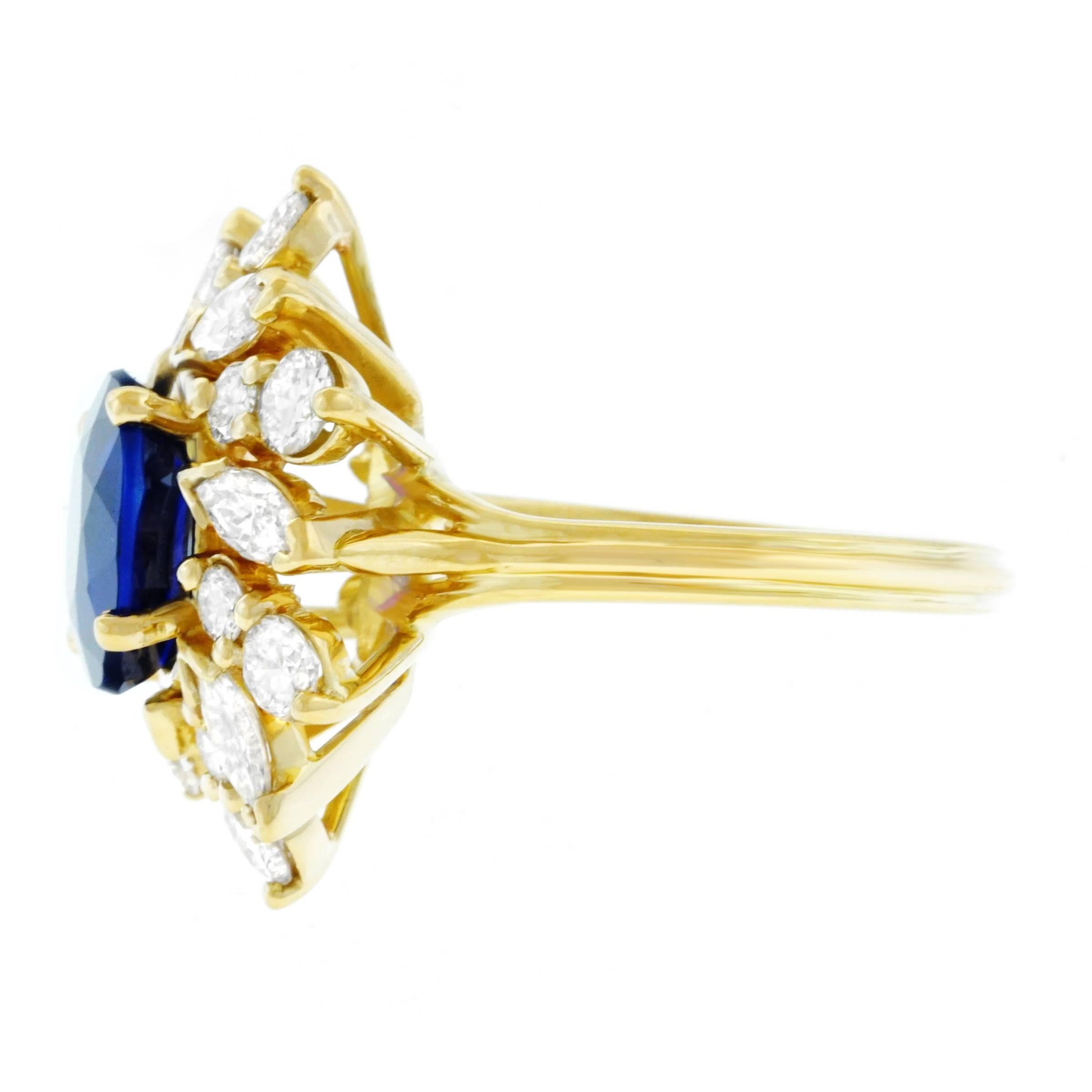 French Art Deco 3.57ct No Heat Sapphire and Diamond Set Gold Ring 6