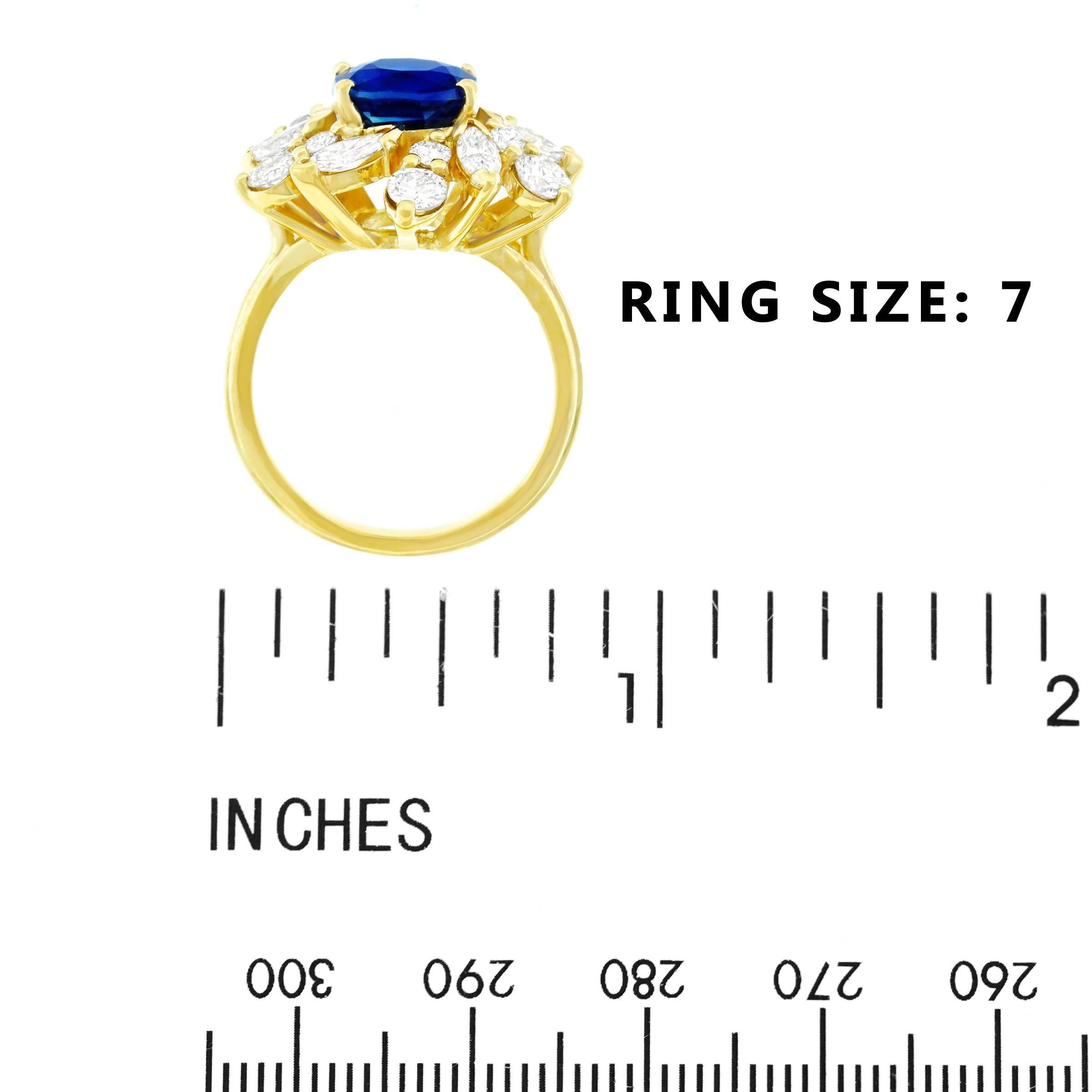 French Art Deco 3.57ct No Heat Sapphire and Diamond Set Gold Ring 2
