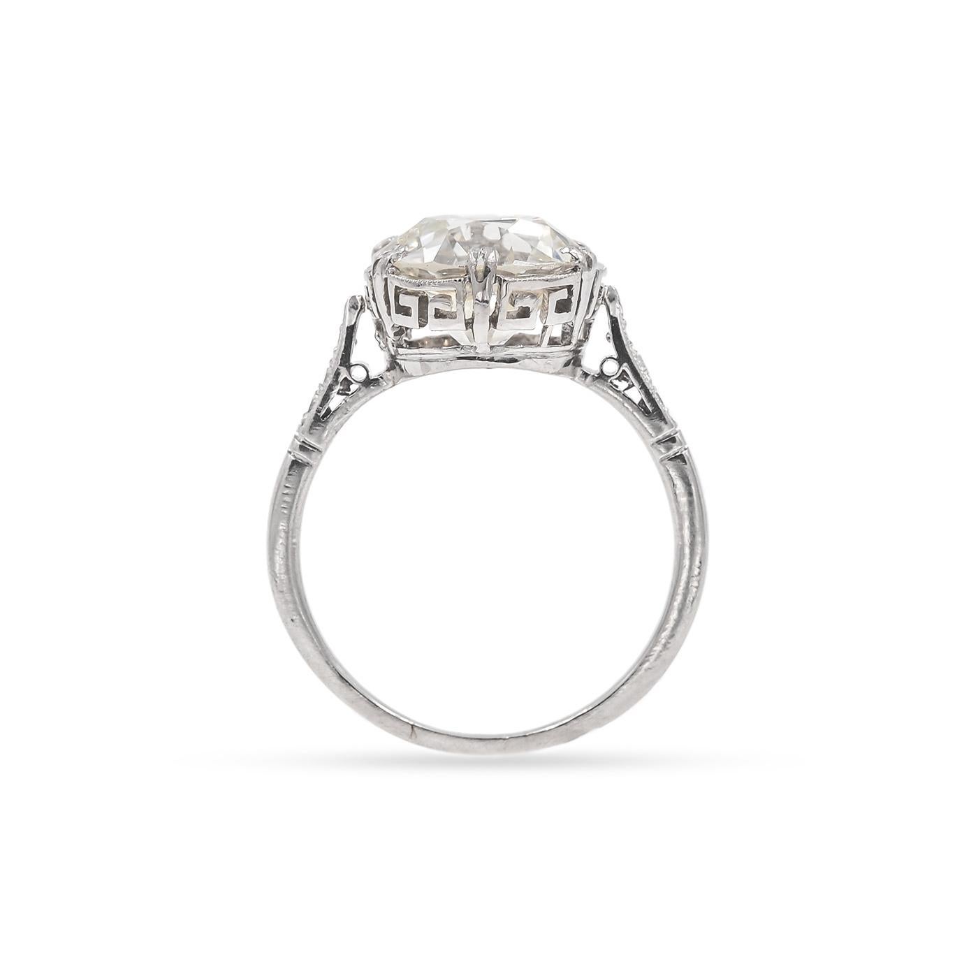 Women's French Art Deco 3.93 Carat Old European Cut Diamond Engagement Ring
