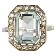 French Art Deco 4.47 Carat Aquamarine Diamond 18 Karat White Gold Ring