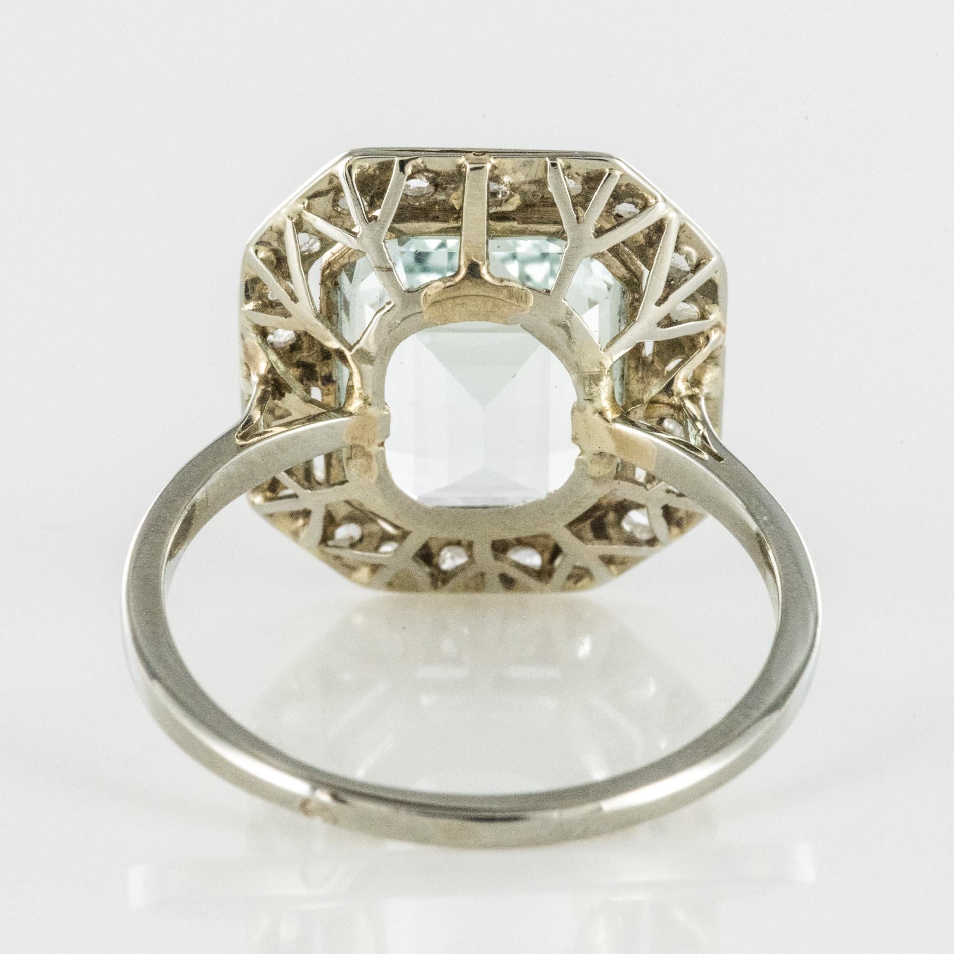 French Art Deco 4.47 Carat Aquamarine Diamond 18 Karat White Gold Ring 9