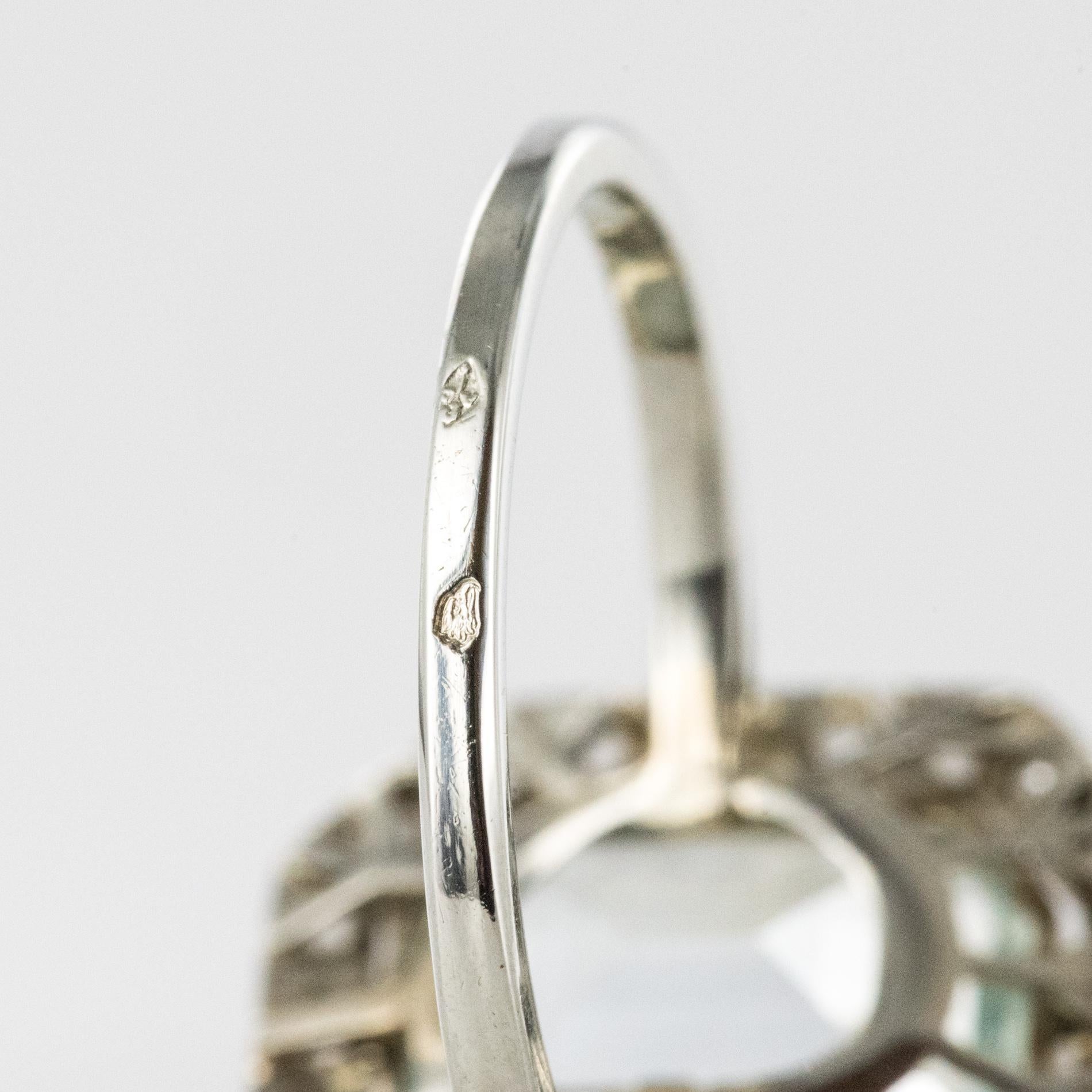 French Art Deco 4.47 Carat Aquamarine Diamond 18 Karat White Gold Ring 11