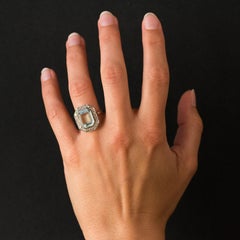 French Art Deco 4.47 Carat Aquamarine Diamond 18 Karat White Gold Ring