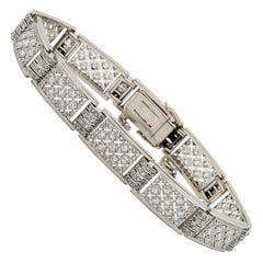 French Art Deco 4.80 Carat Diamond Pave Set Distinctive Bracelet