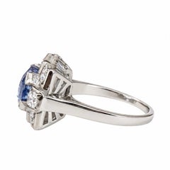 French Art Deco 5ct Unheated Burmese Sapphire & Diamond Platinum Ring - GRS Cert