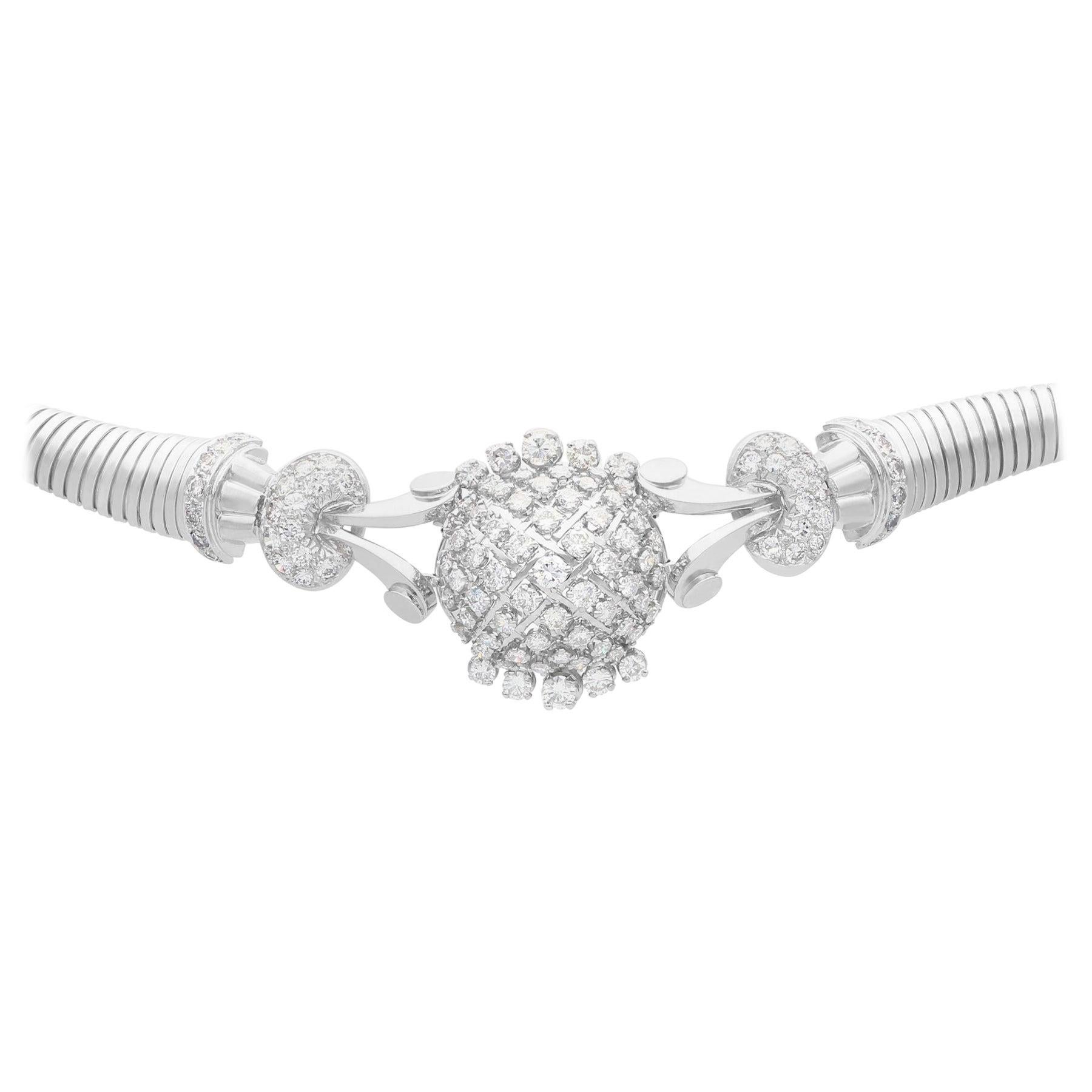 French Art Deco 6.68 Carat Diamond and White Gold Necklace Bracelet