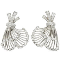 French Art Deco 7.32 Carat Diamond Platinum Flared Earrings