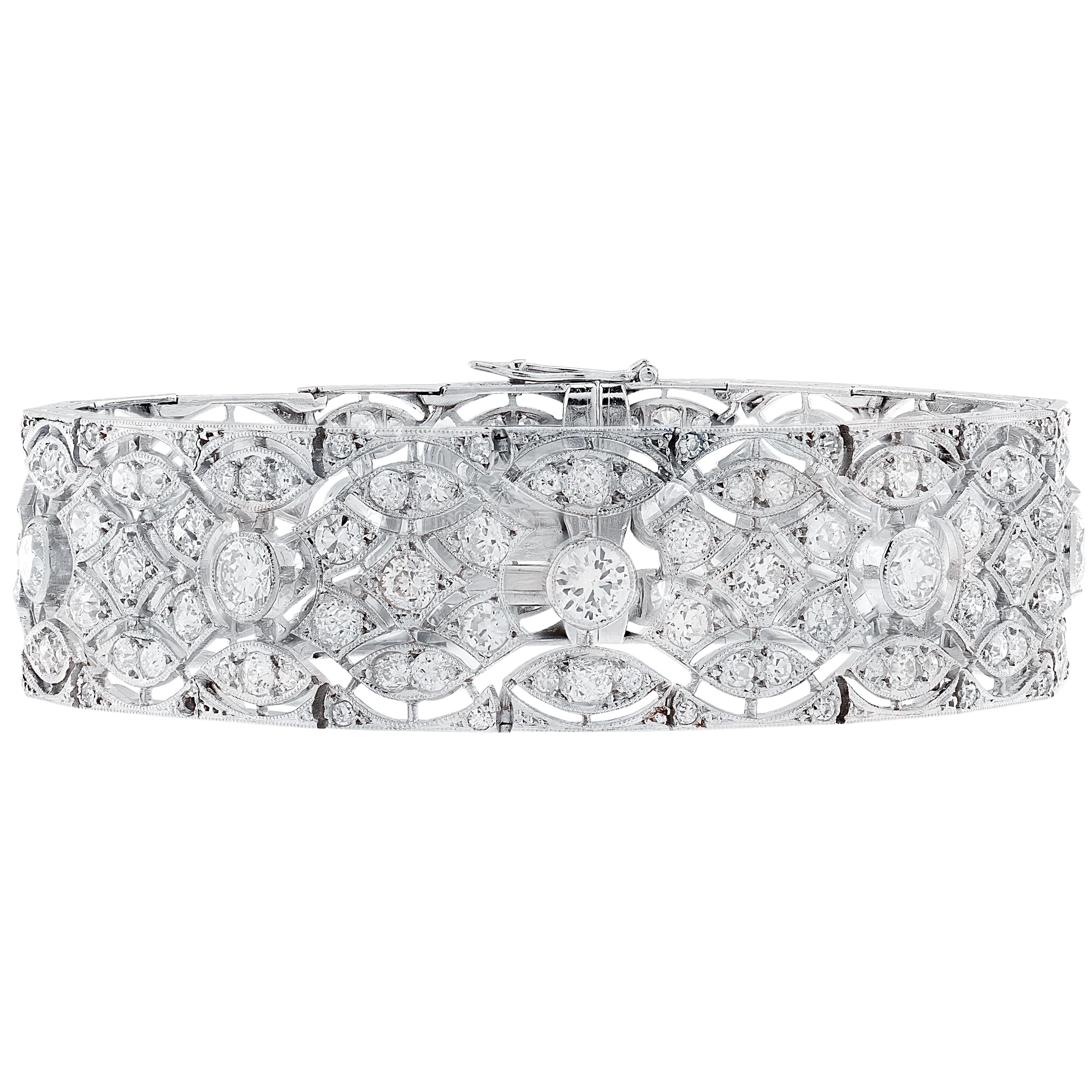 Bracelet Art déco français 8,5 carats de diamants anciens de taille européenne en vente 8