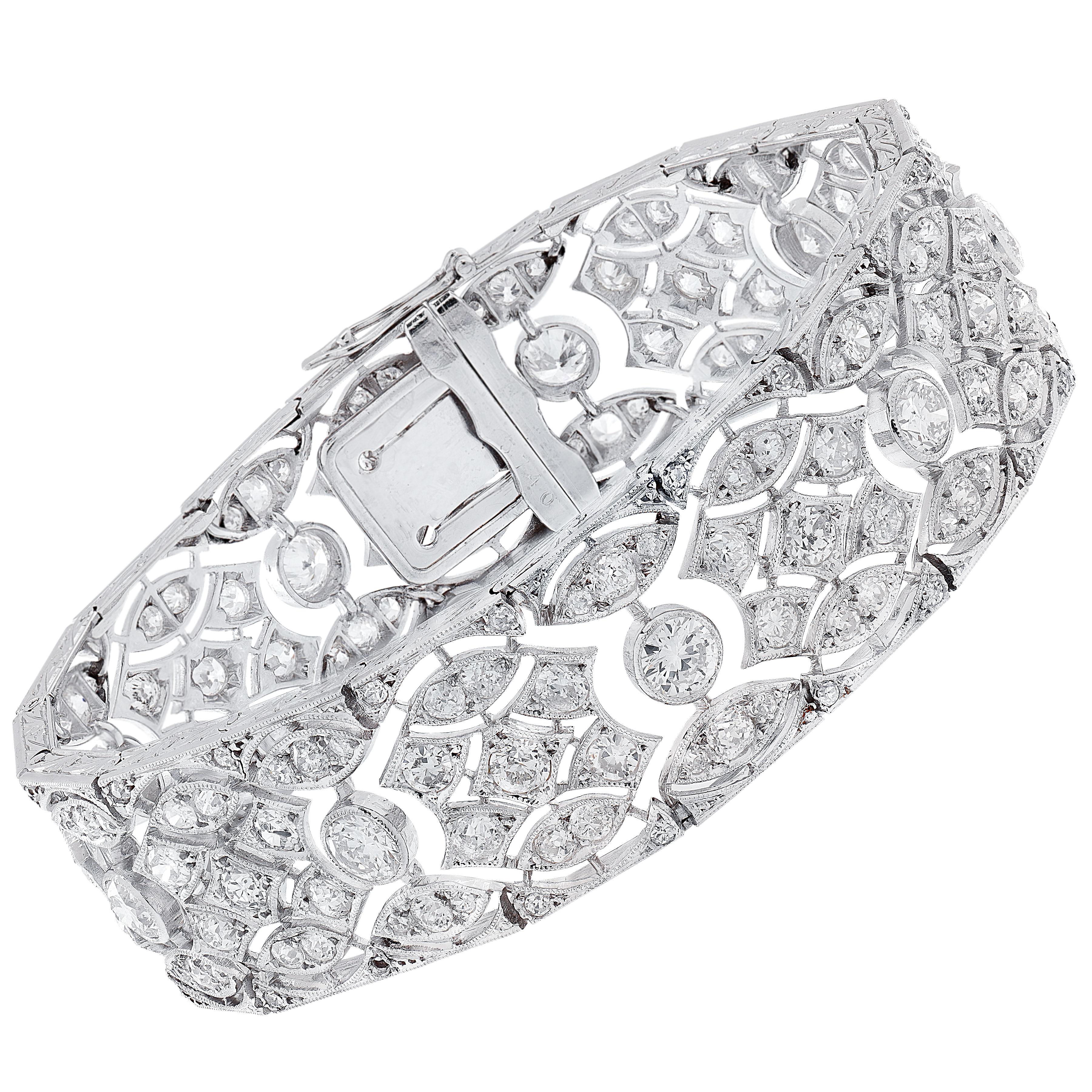 Bracelet Art déco français 8,5 carats de diamants anciens de taille européenne en vente 9