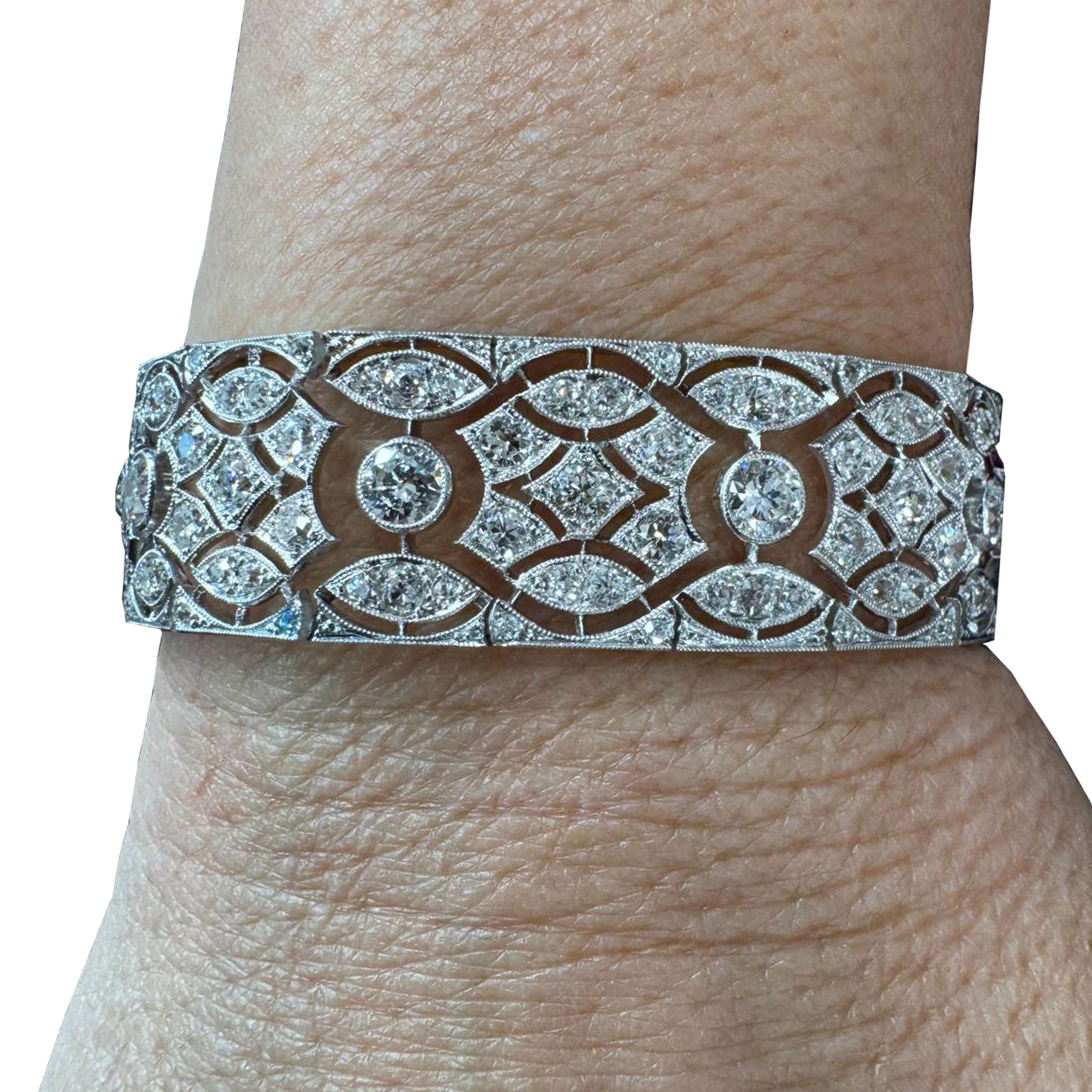 Bracelet Art déco français 8,5 carats de diamants anciens de taille européenne Bon état - En vente à West Palm Beach, FL