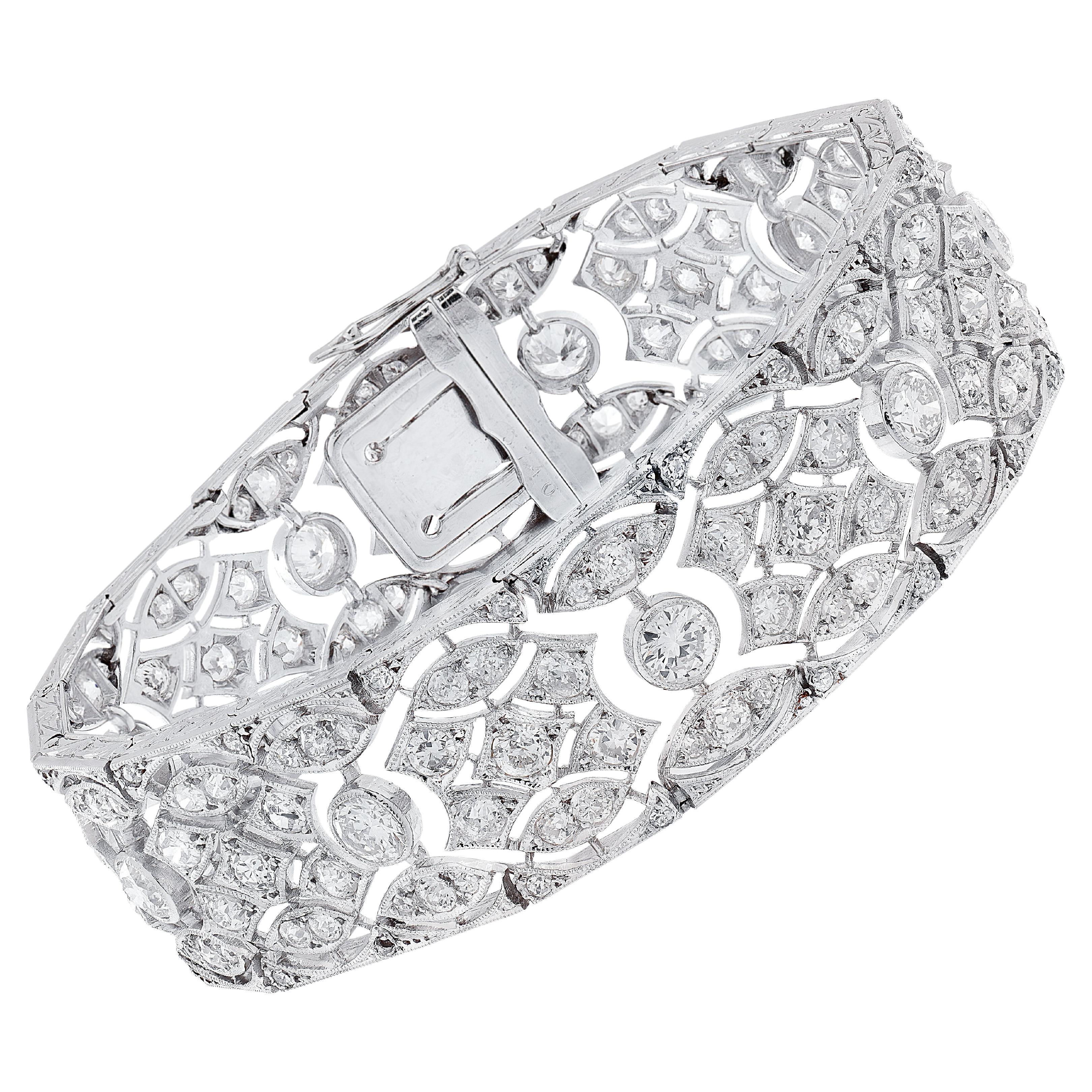 Bracelet Art déco français 8,5 carats de diamants anciens de taille européenne