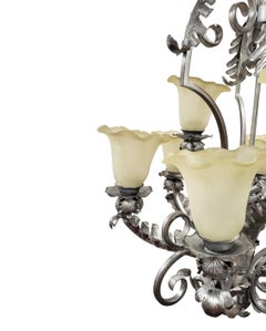 French Art Deco 9-Light Hand-Forged Wrought Iron Acanthus Chandelier