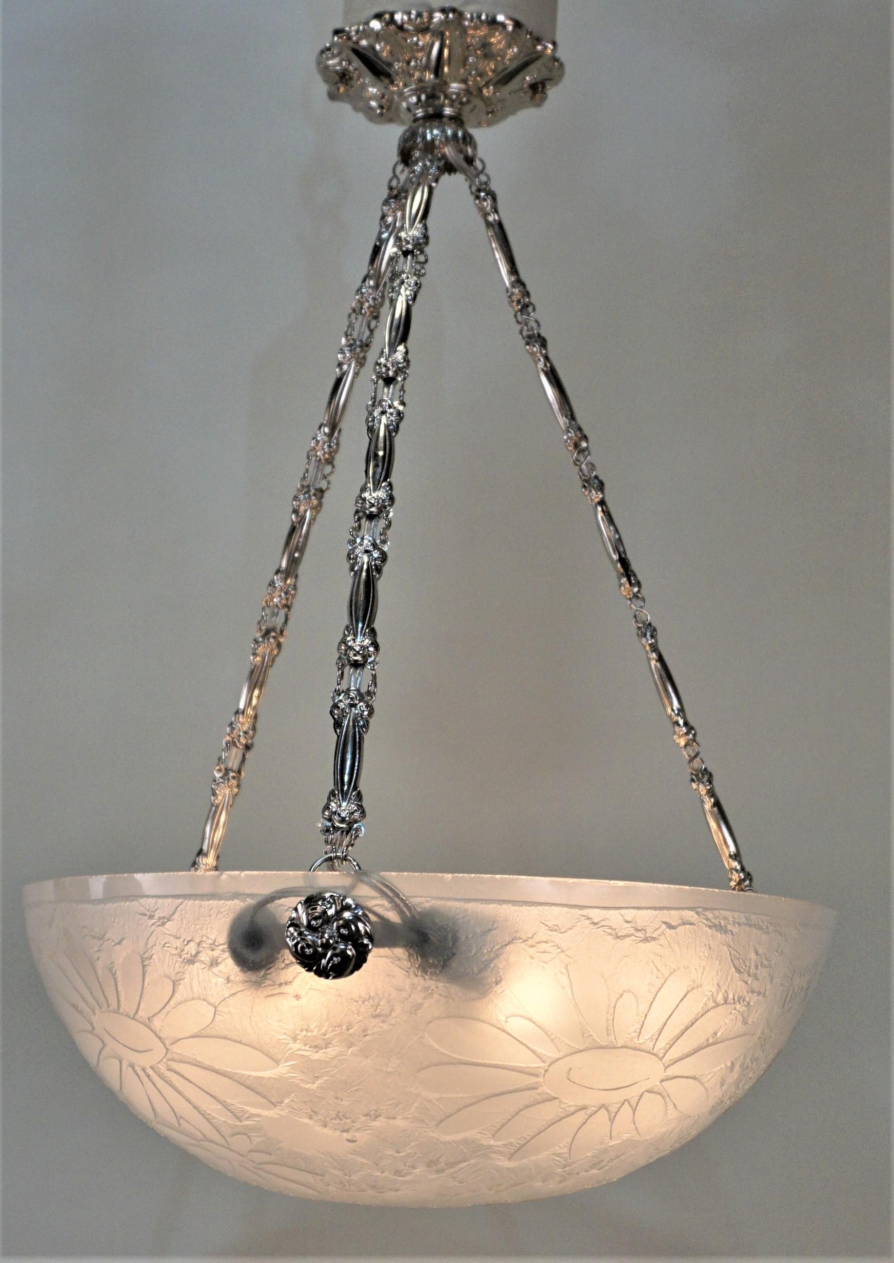 Early 20th Century French Art Deco Acid Cut Glass Chandelier by Noverdy
