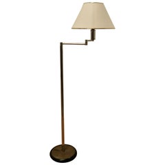 French Art Deco Adjustable Swing Arm Chrome and Brass Floor Lamp
